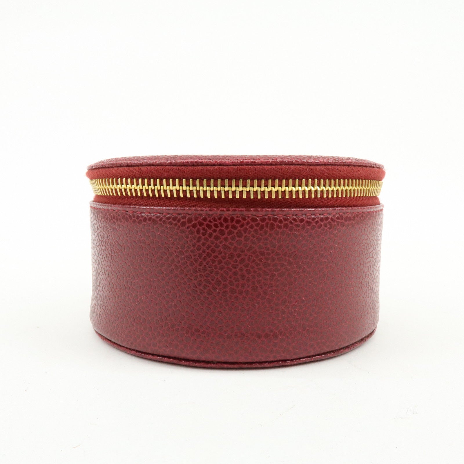 CHANEL COCO Mark Caviarskin Cosmetic Pouch Jewelry Case Bourdeaux Gold