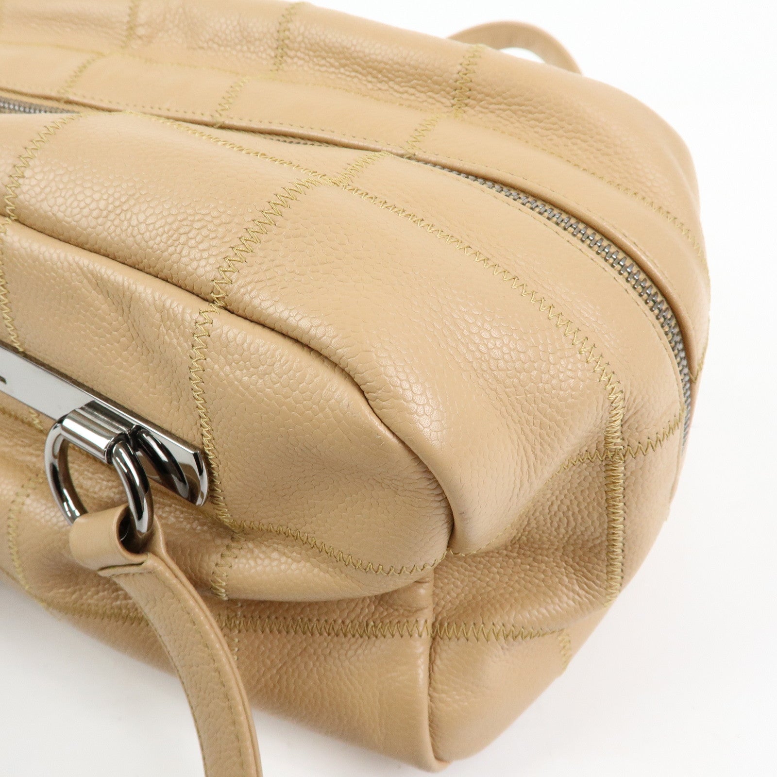 CHANEL Chocolate Bar Caviarskin Shoulder Bag Hand Bag Beige A26135