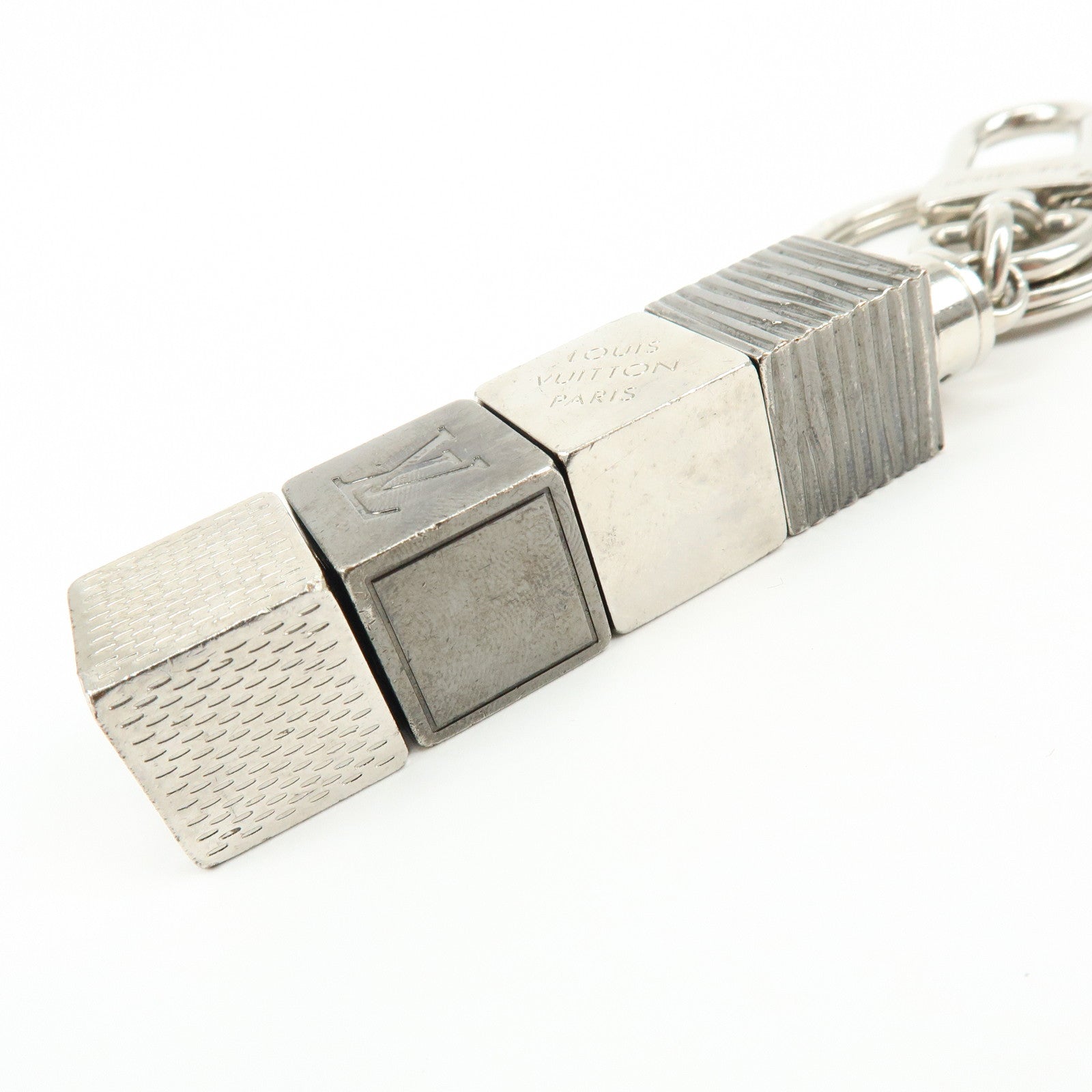 Louis Vuitton Porte Cles Cube Bag Key Charm Silver Gray M67142