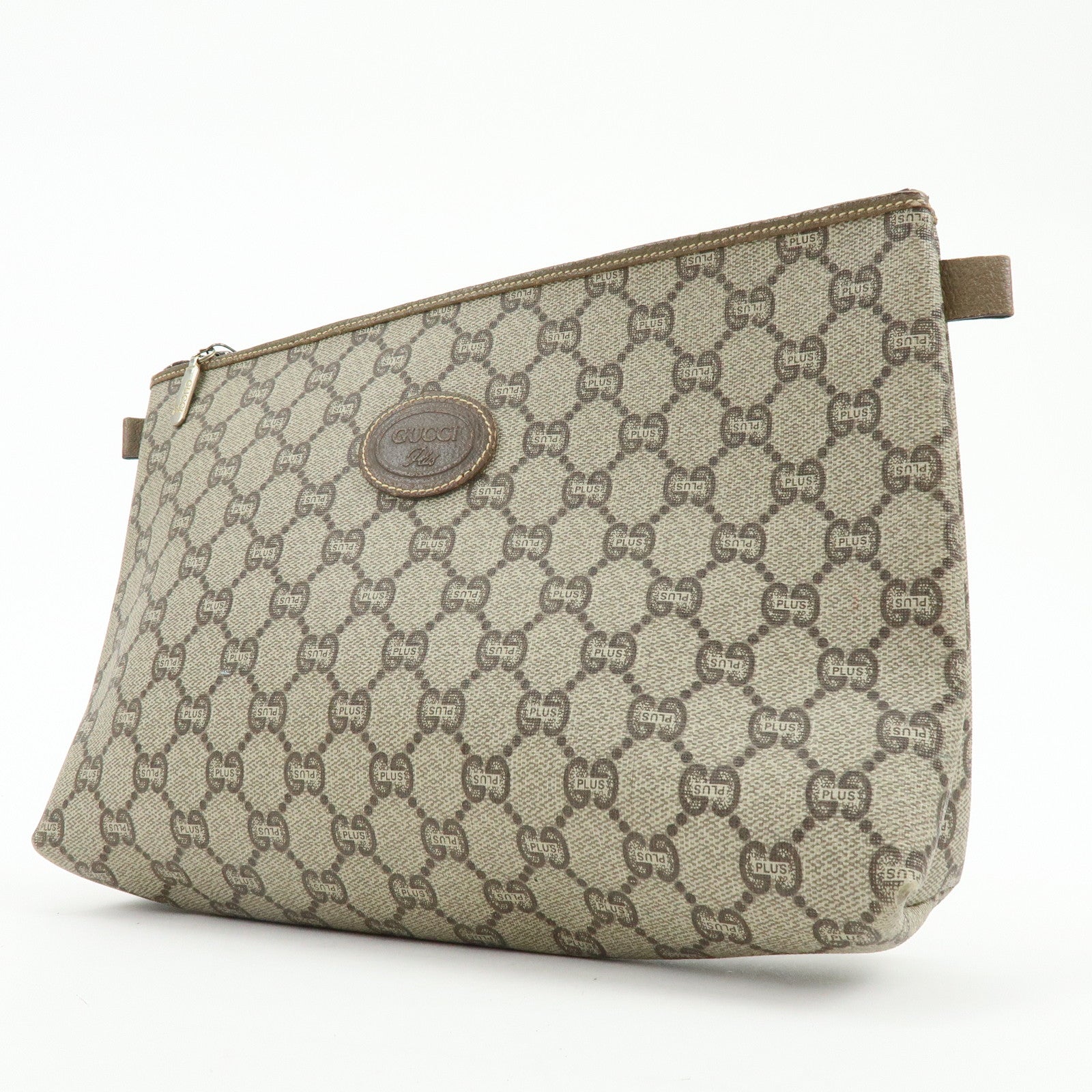 GUCCI Old GUCCI GG Plus Leather Clutch Bag Pouch Beige Brown