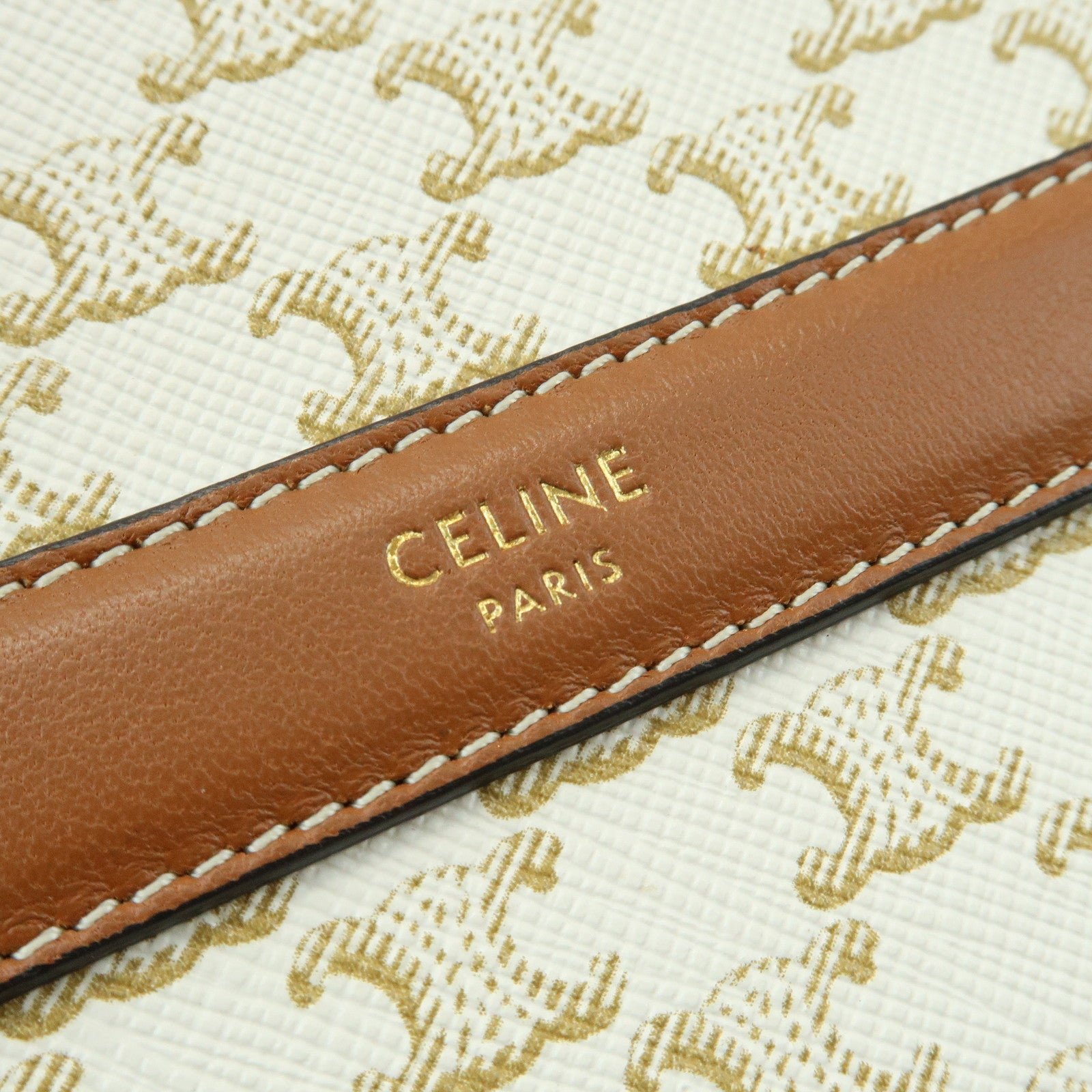 CELINE Macadam Leather Shoulder Bag Crossbody Bag Ivory Brown
