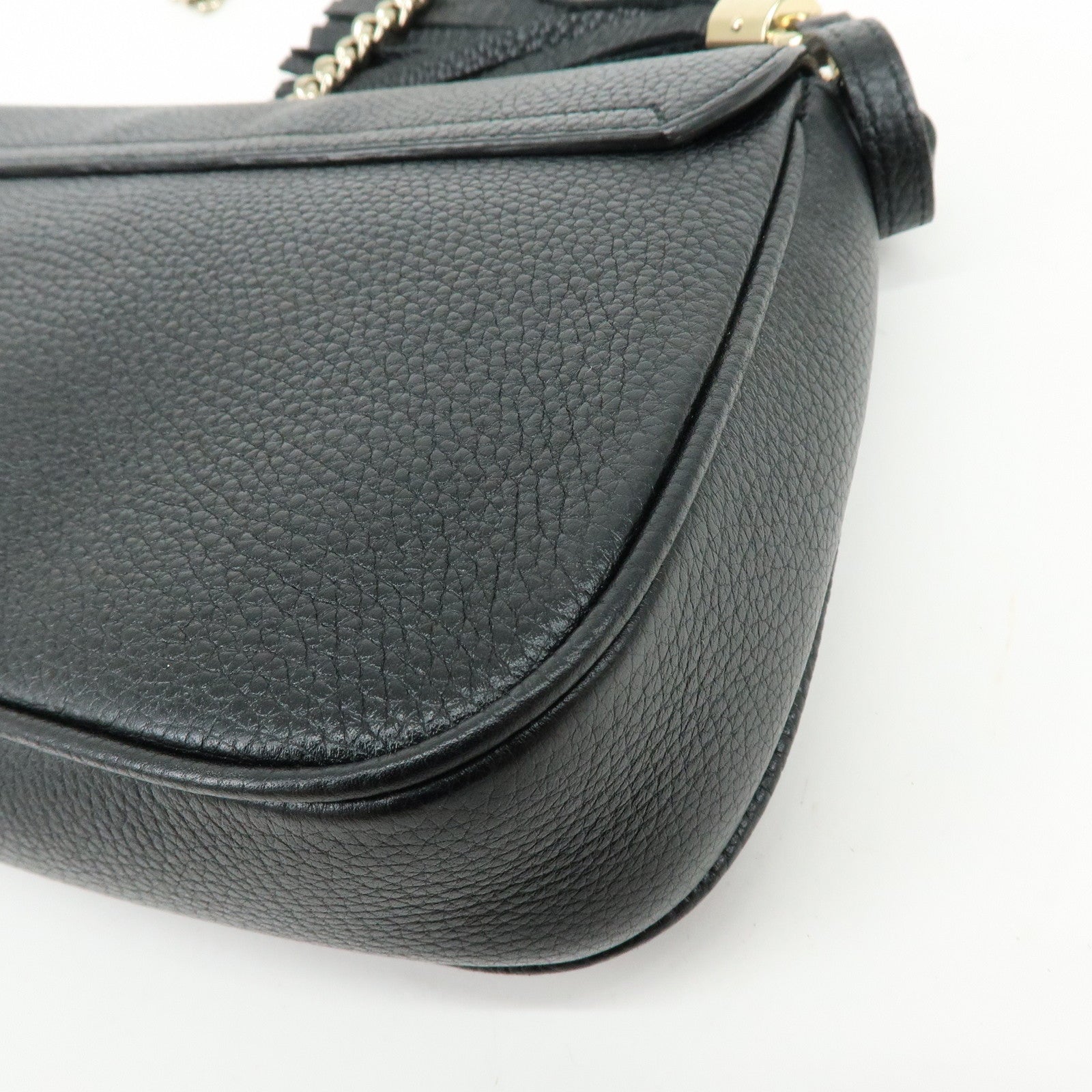 GUCCI SOHO Interlocking G Leather Chain Shoulder Bag Black 536224