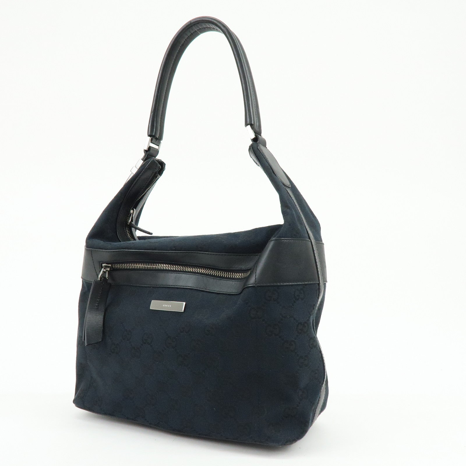 GUCCI GG Monogram Canvas Leather Shoulder Bag Black 001・4298