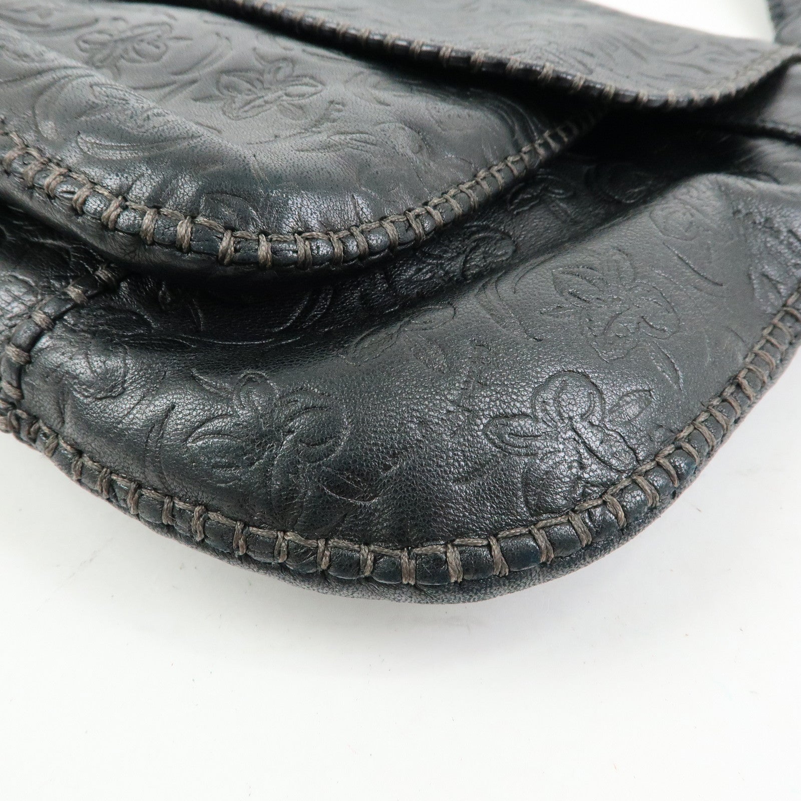 Ferragamo Gancini Embossed Flower Leather Shoulder Bag Black