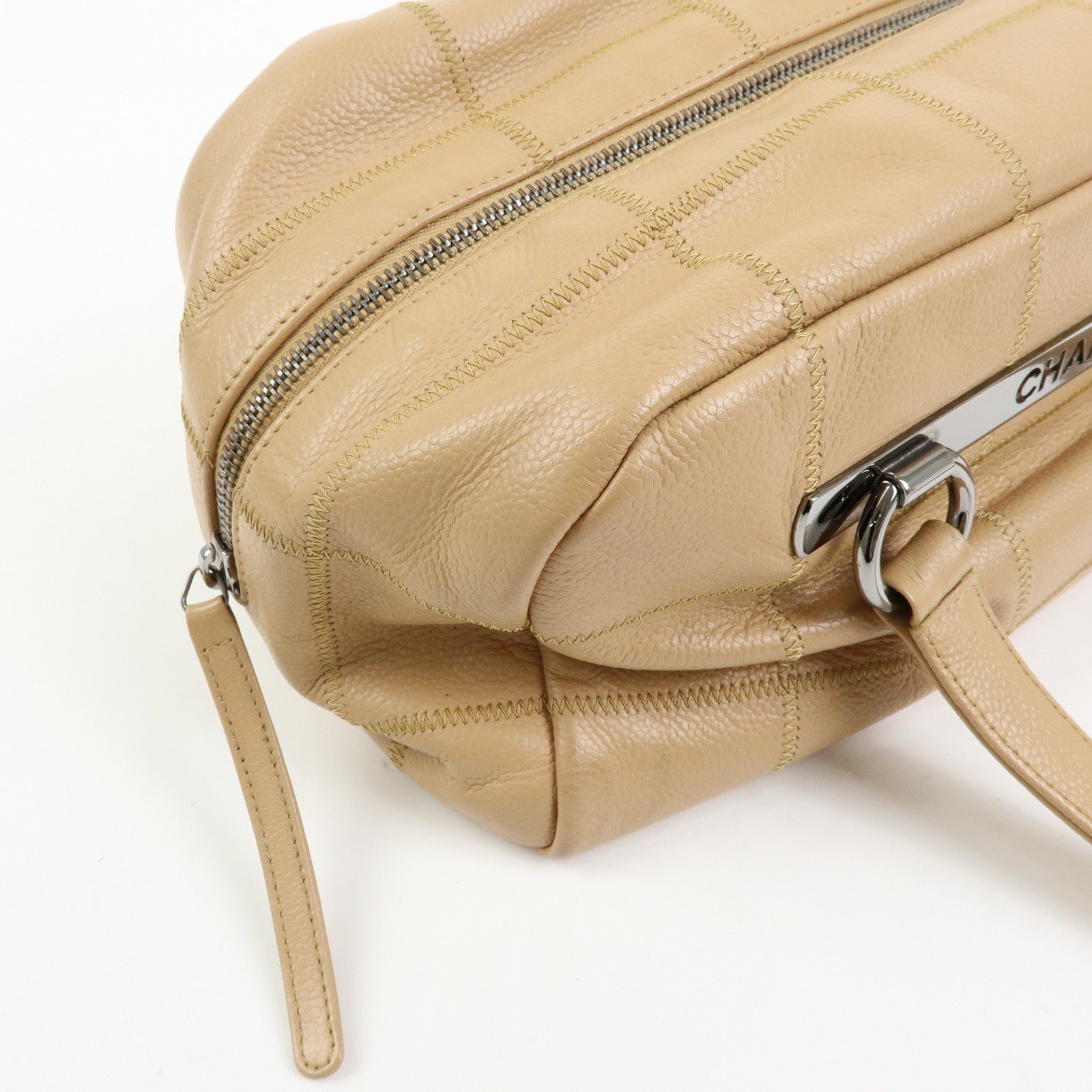 CHANEL Chocolate Bar Caviarskin Shoulder Bag Hand Bag Beige A26135