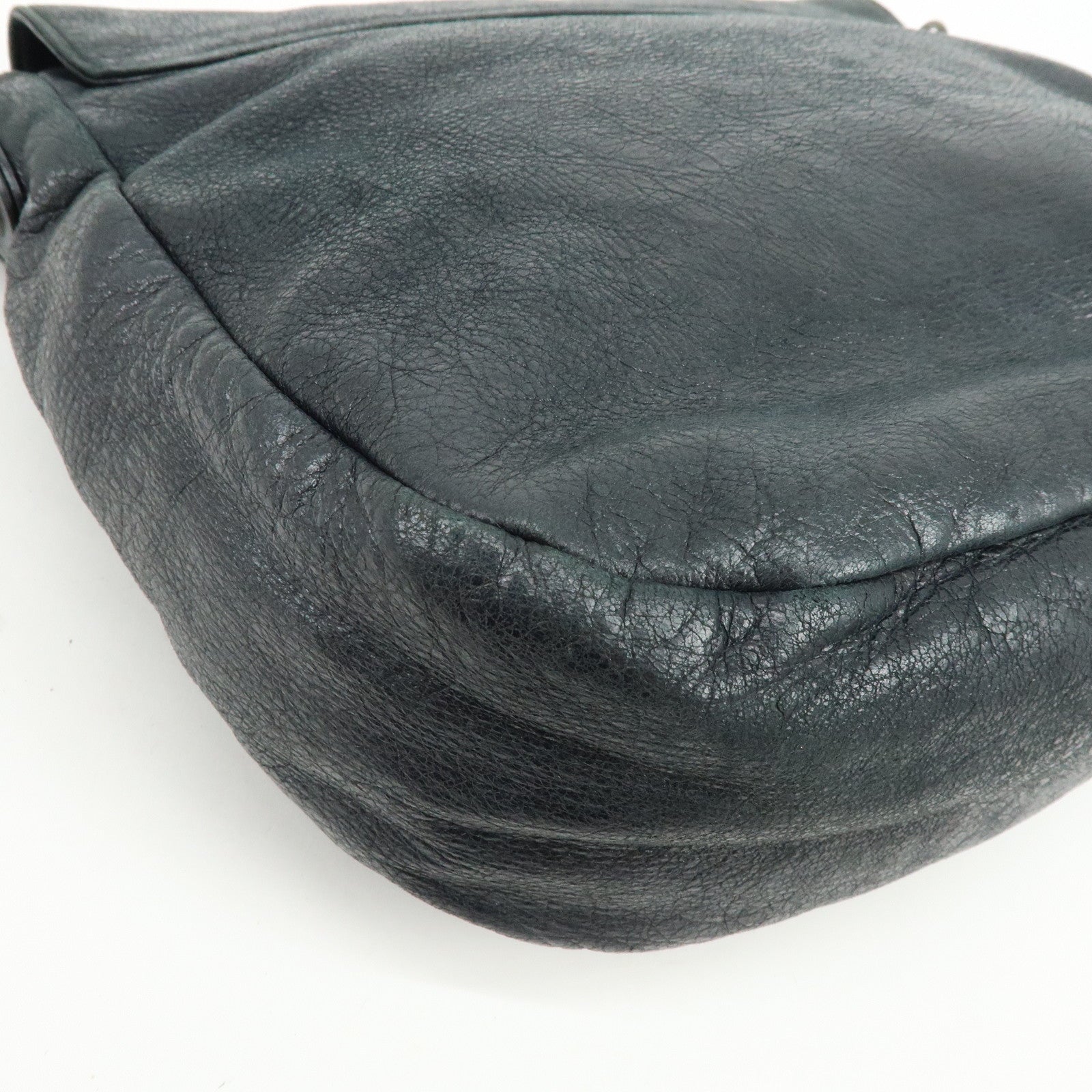 BALENCIAGA THE FOLK Leather Shoulder Bag Black 246432