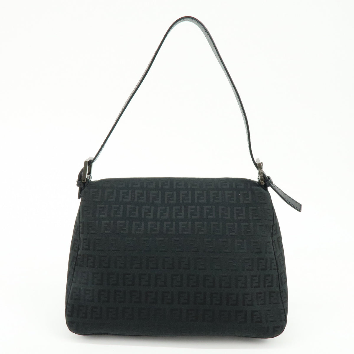 FENDI Zucchino Mamma Baguette Canvas Leather Shoulder Bag Black 8BR001