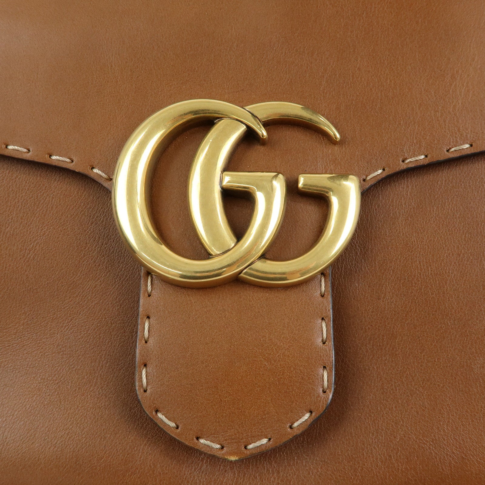 GUCCI Double G Leather 2Way Bag Hand Bag Shoulder Bag Brown 421890