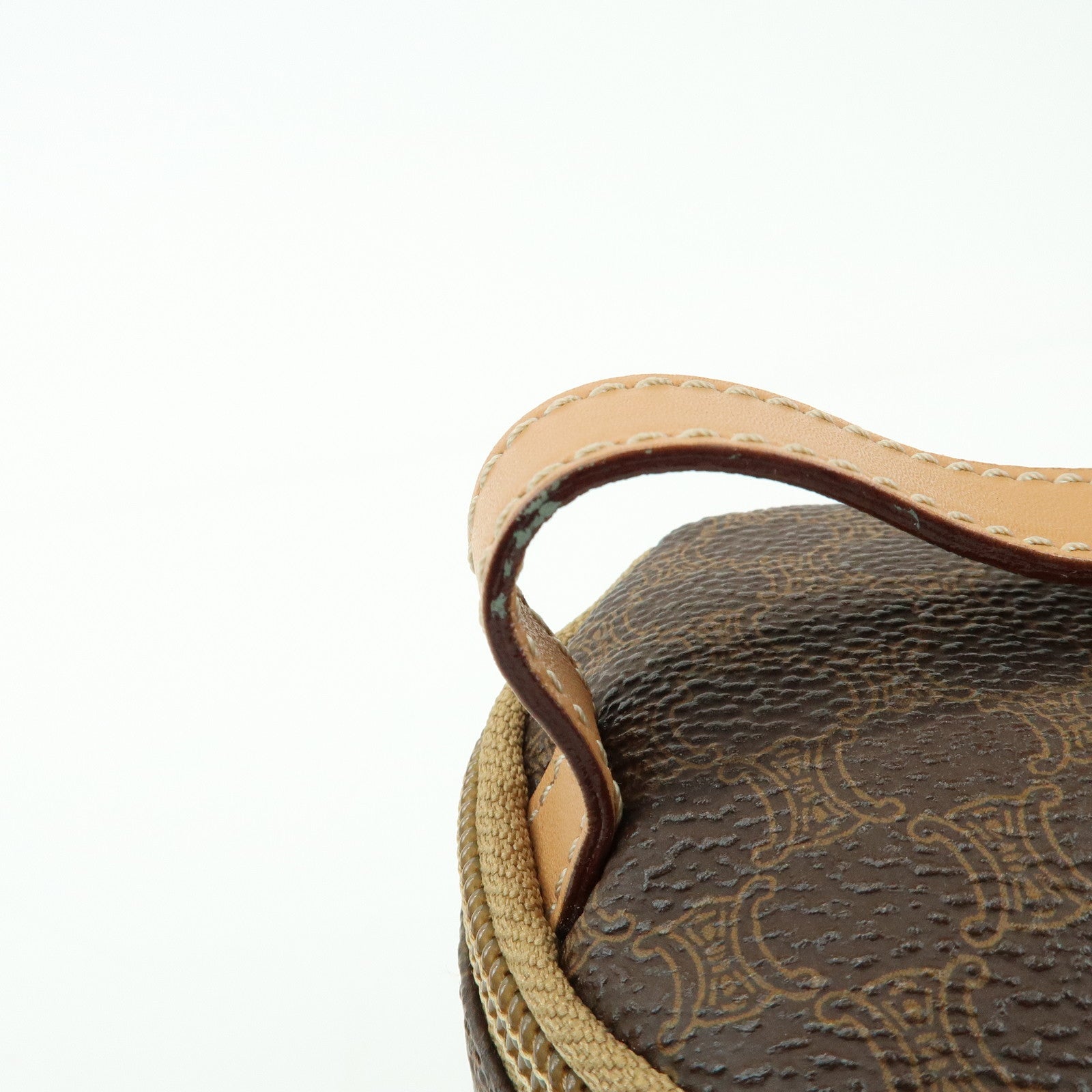 CELINE Macadam PVC Canvas Leather Mini Pouch Vanity Bag Brown