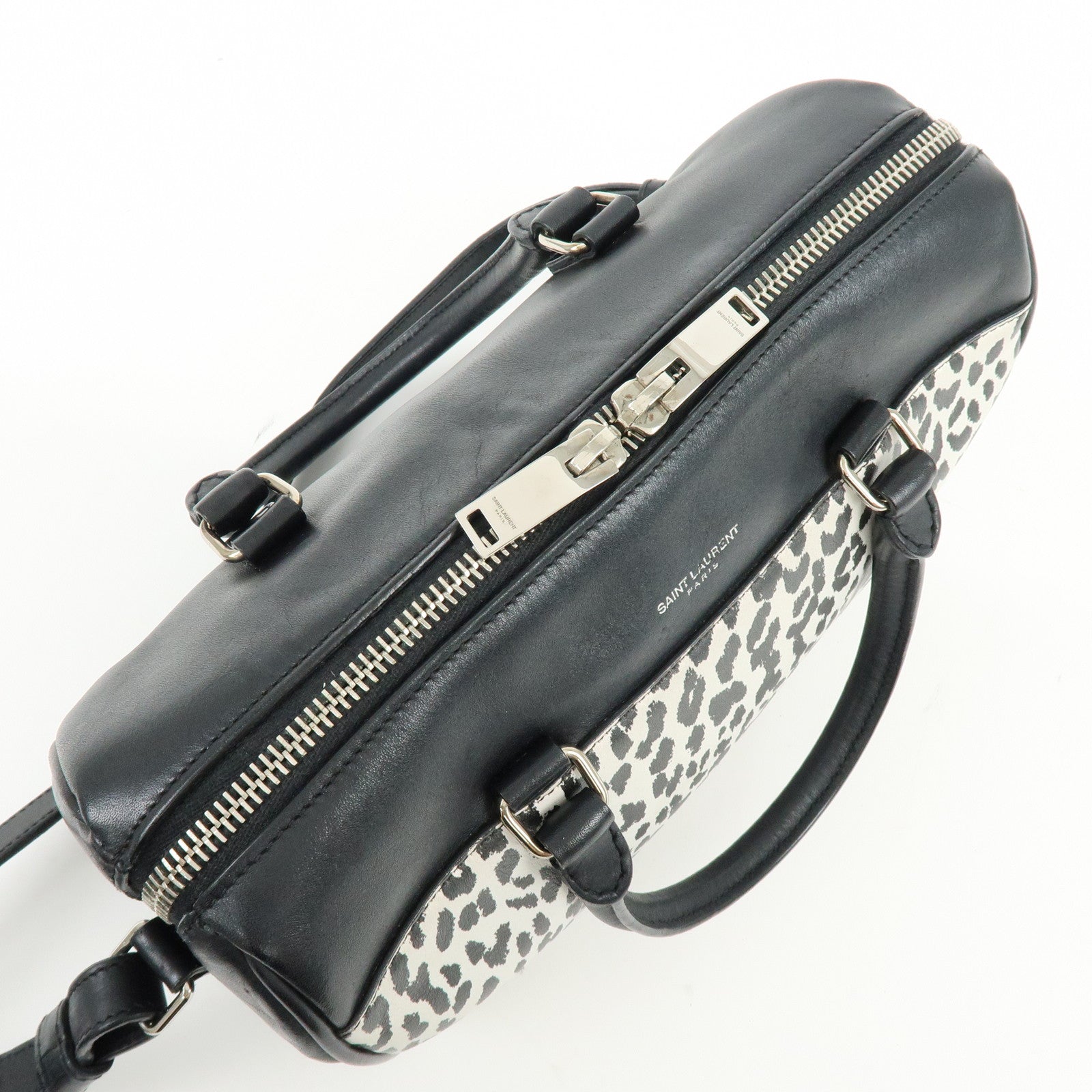 SAINT LAURENT PARIS Baby Duffle Leather 2Way Bag Leopard Black 330958