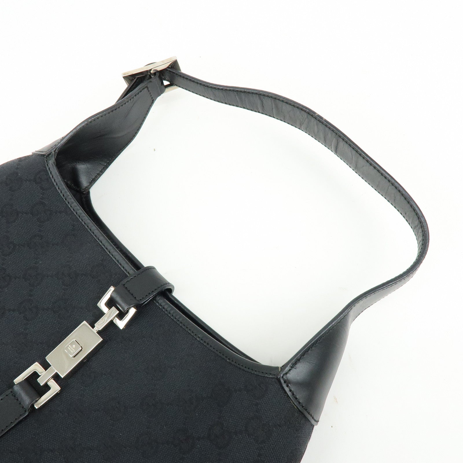 GUCCI Jackie GG Canvas Leather Shoulder Bag Hand Bag Black 001 3306