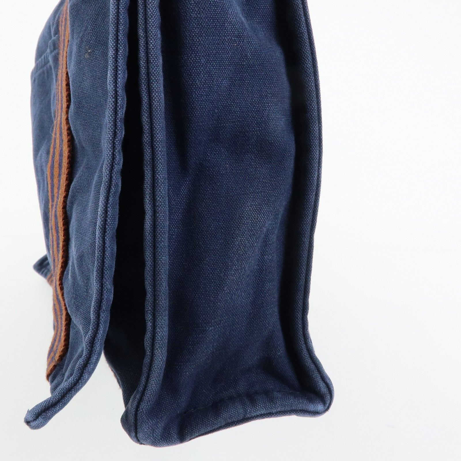 HERMES Besace MM Fourre Tout Canvas Shoulder Crossbody Bag Navy Brown