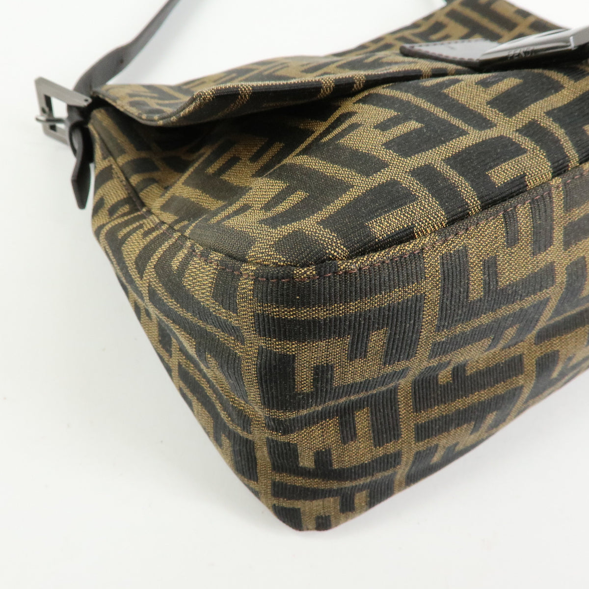 FENDI Mamma Baguette Zucca Canvas Leather Shoulder Bag Brown 8BR001