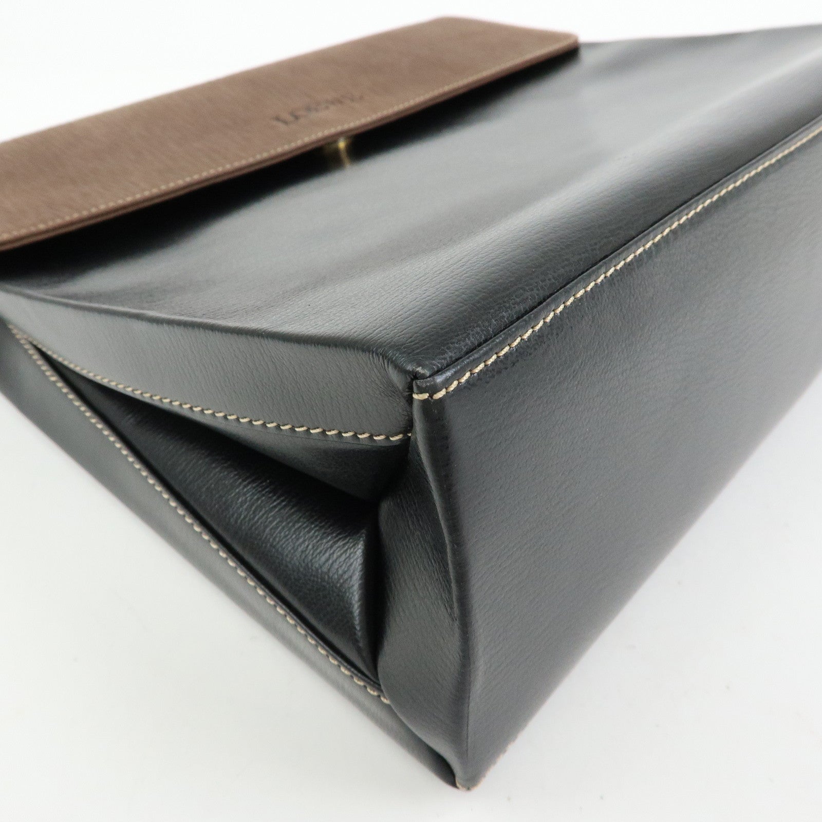 LOEWE Velazquez Leather Suede 2Way Bag Hand Bag Twist Handle Moca Black