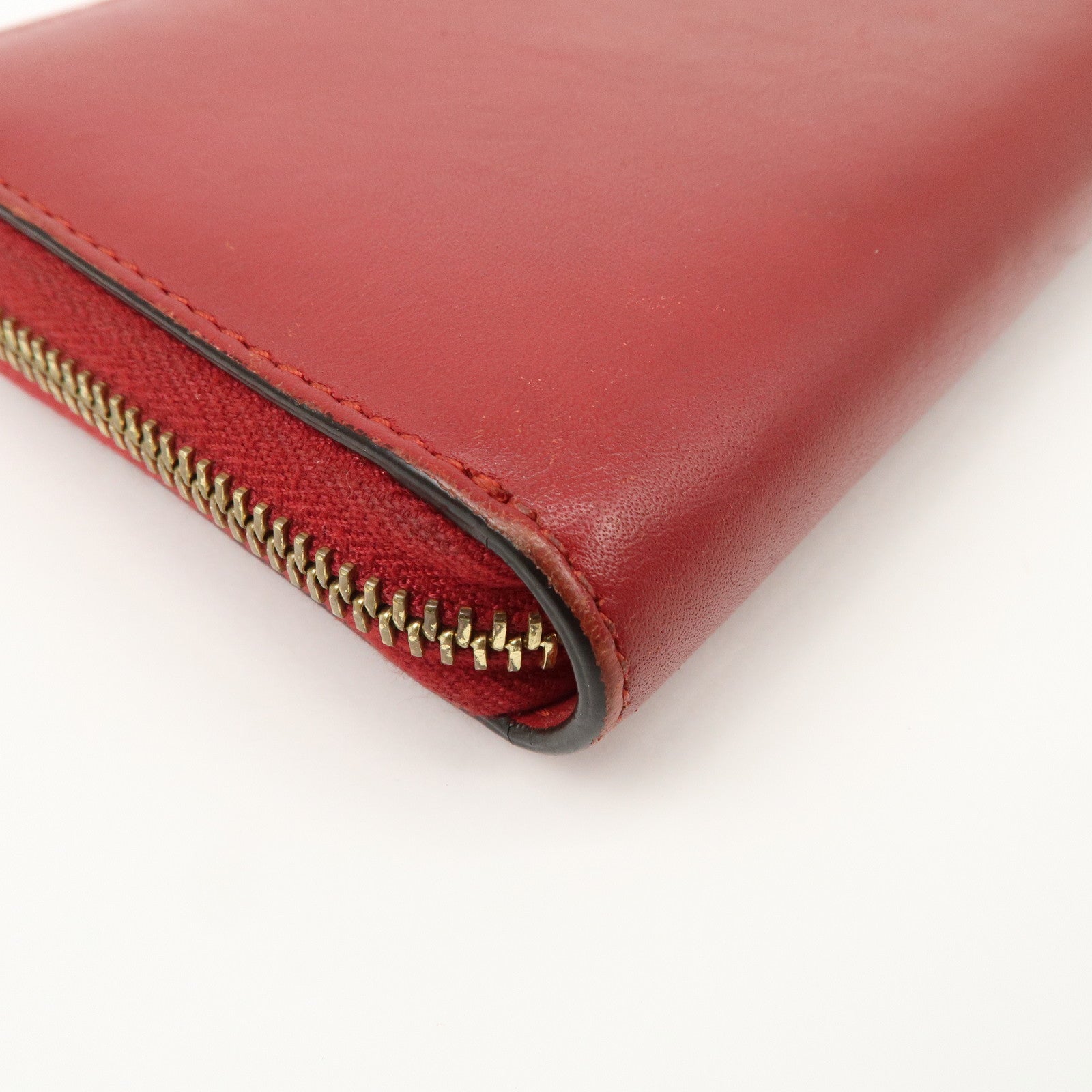 GUCCI Bamboo Leather Round Zippy Wallet Long Wallet Red Used