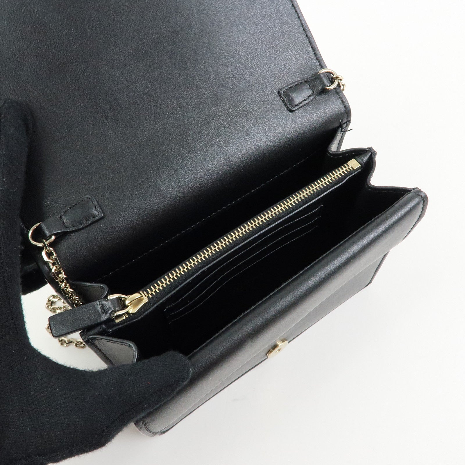 VALENTINO Garavani V Logo Walk Leather Chain Shoulder Hand Bag Black