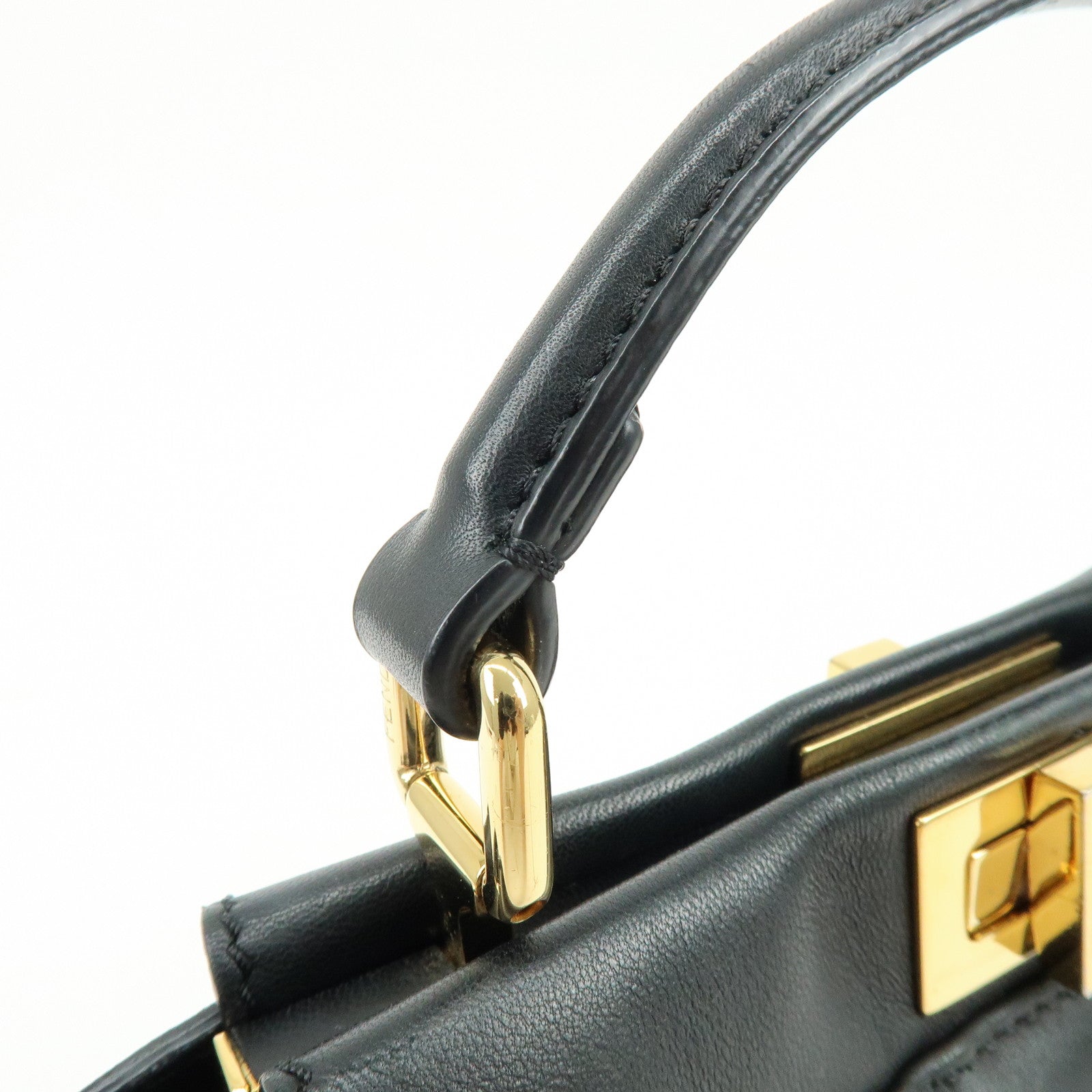 FENDI Peekaboo Mini Leather 2Way Hand Bag Shoulder Bag Black 8BN244