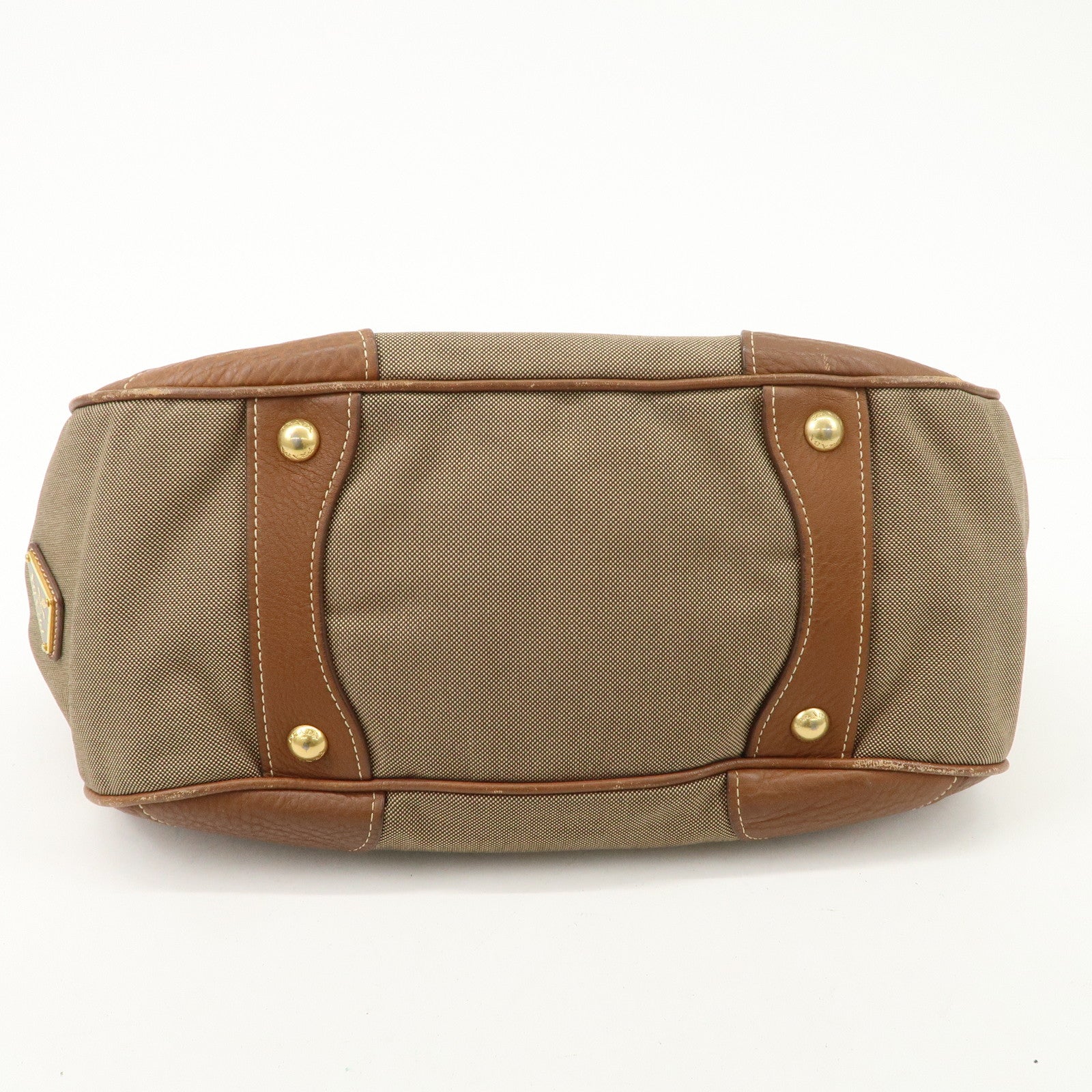 PRADA Logo Jacquard Leather Tote Bag Hand Bag Brown BR4635 Used