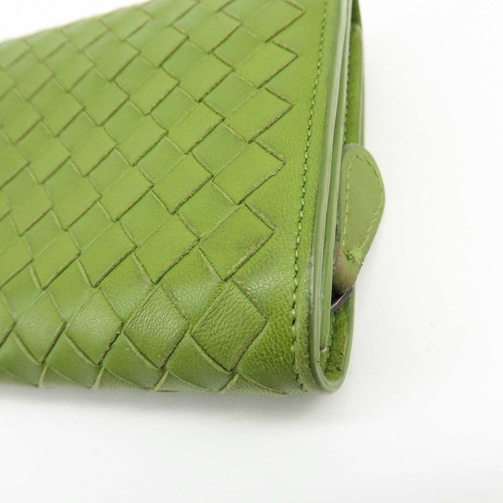 BOTTEGA VENETA Intrecciato Leather Flap Long Wallet Green