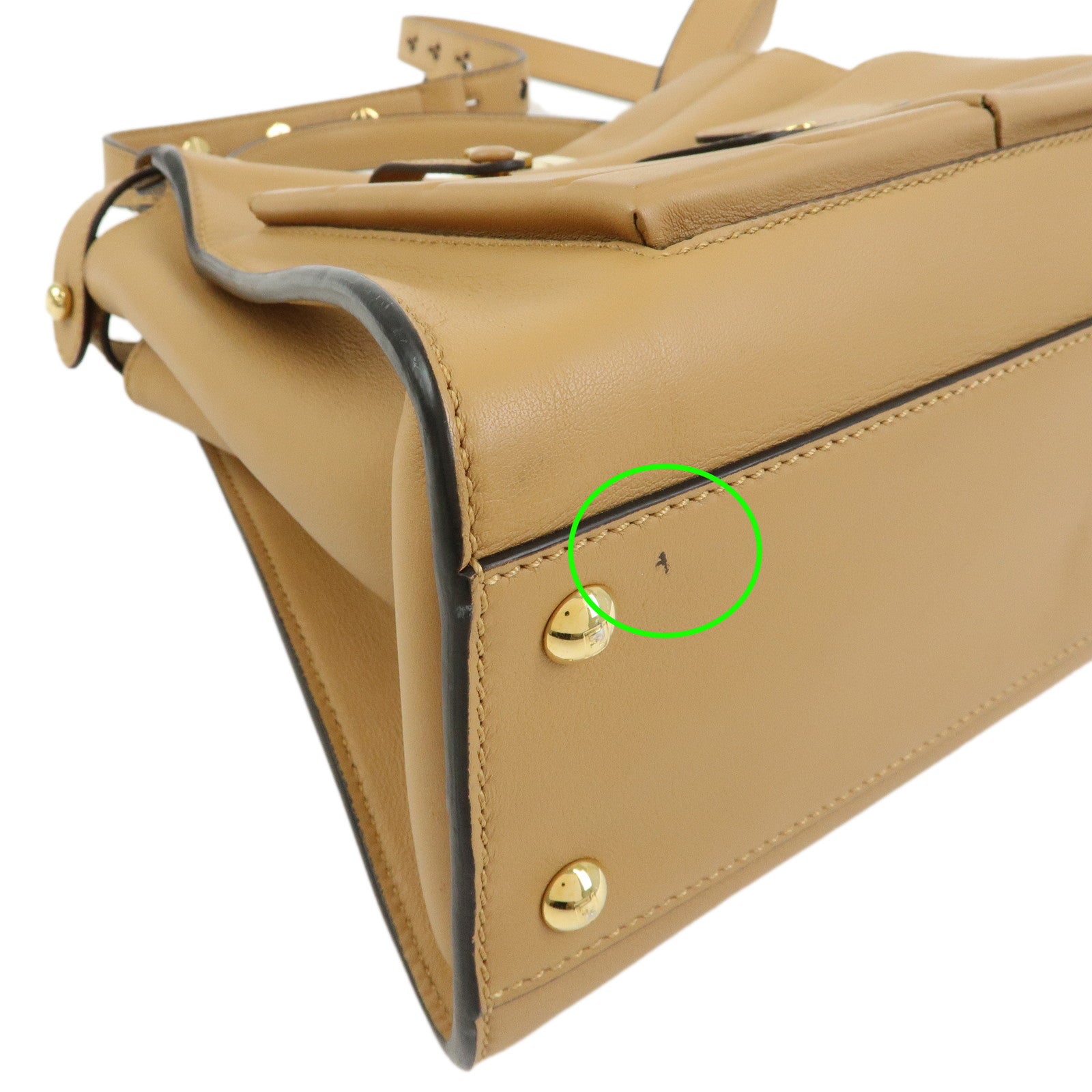 FENDI Peekaboo Leather Iconic Utility 2Way Hand Bag Shoulder Bag Beige