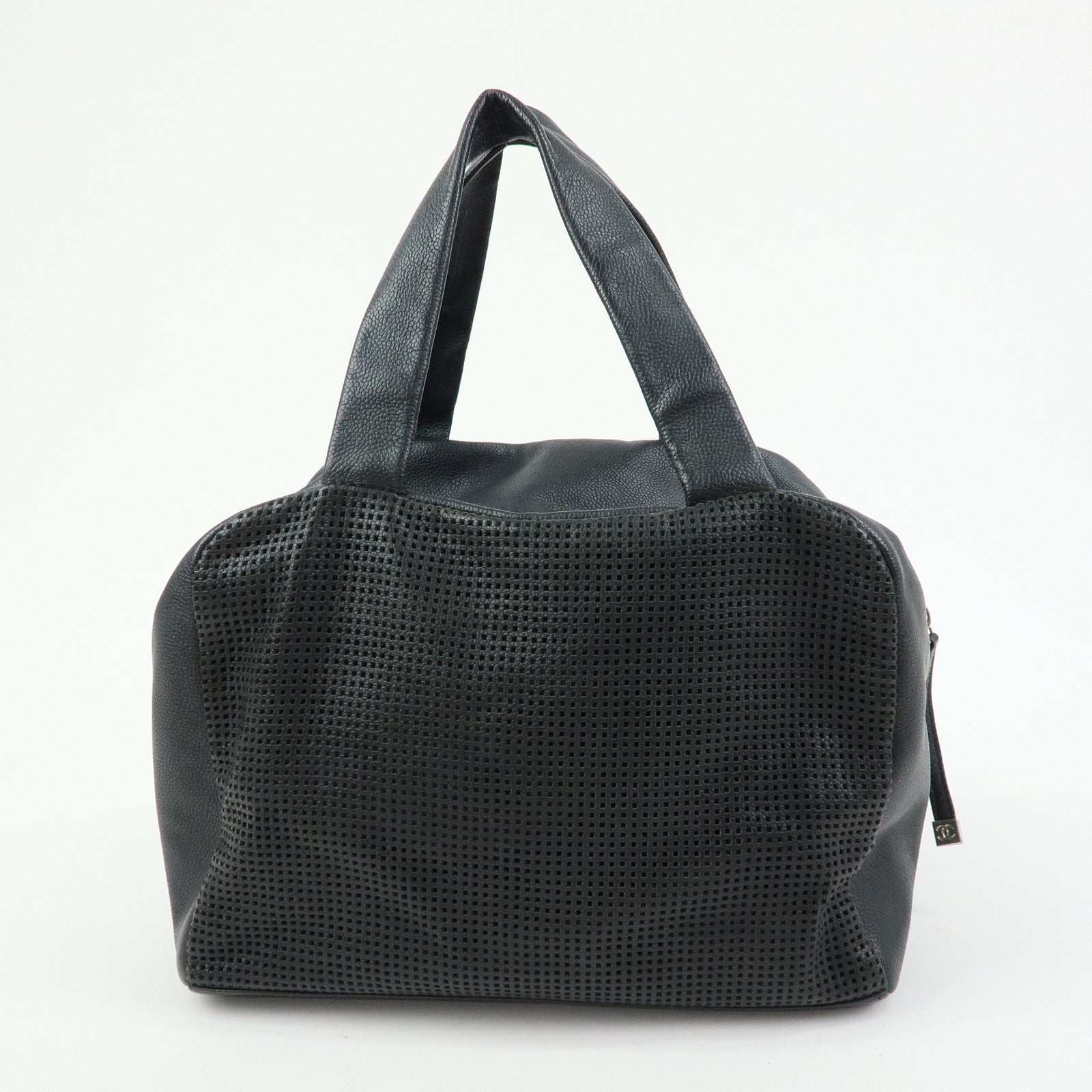 CHANEL COCO Mark Calf Leather Hand Bag Tote Bag Black