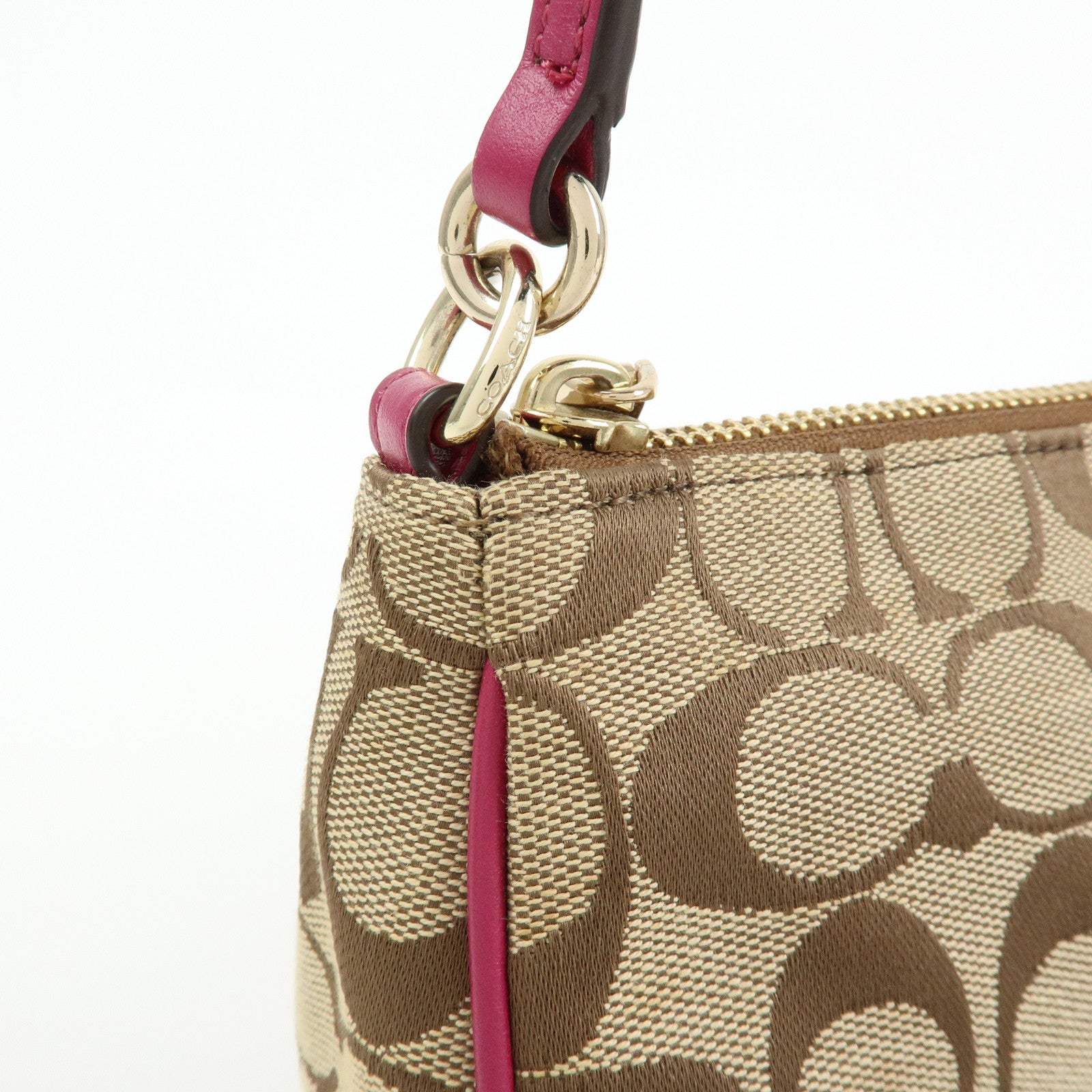 COACH Signature Canvas Leather 2Way Shoulder Bag Hand Bag Beige Pink