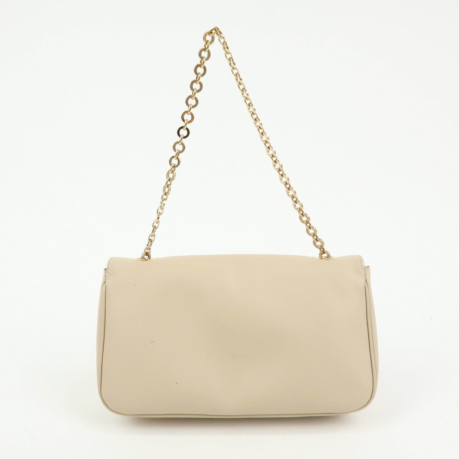 Ferragamo Gancini Leather Chain Shoulder Bag Hand Bag Light Beige