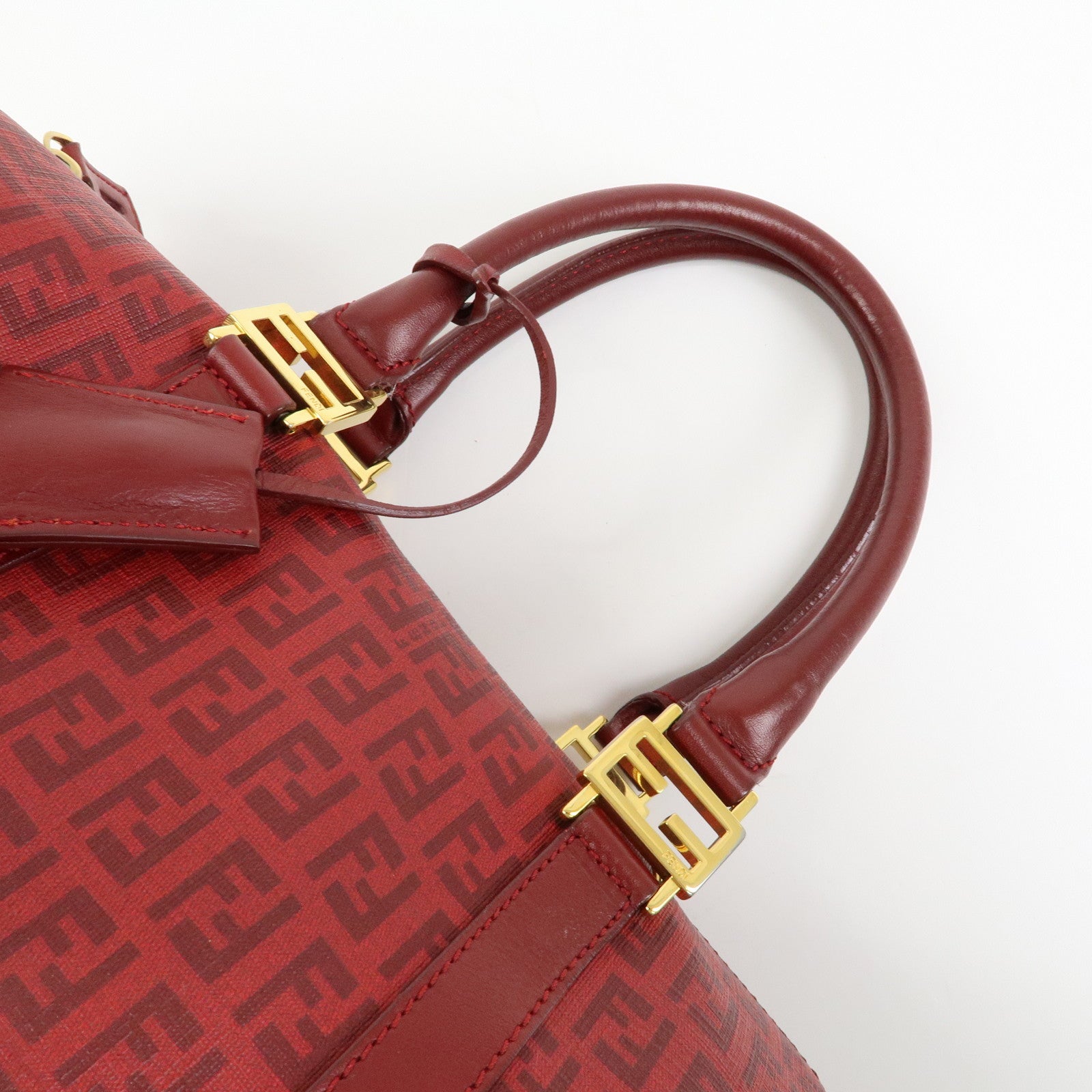FENDI Zucchino PVC Leather Boston Bag Hand Bag Red 8BL098