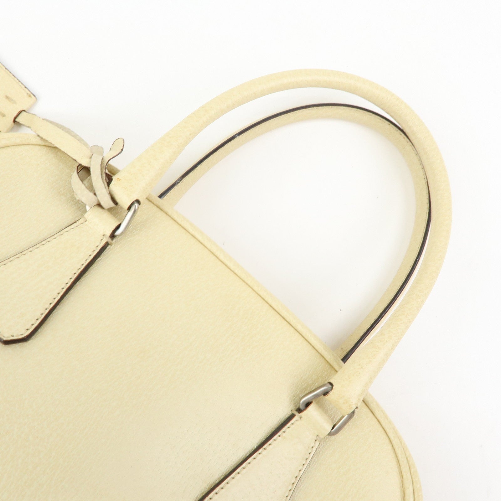 Prada Triangle Logo Leather Hand Bag Dome Bag Beige B11209