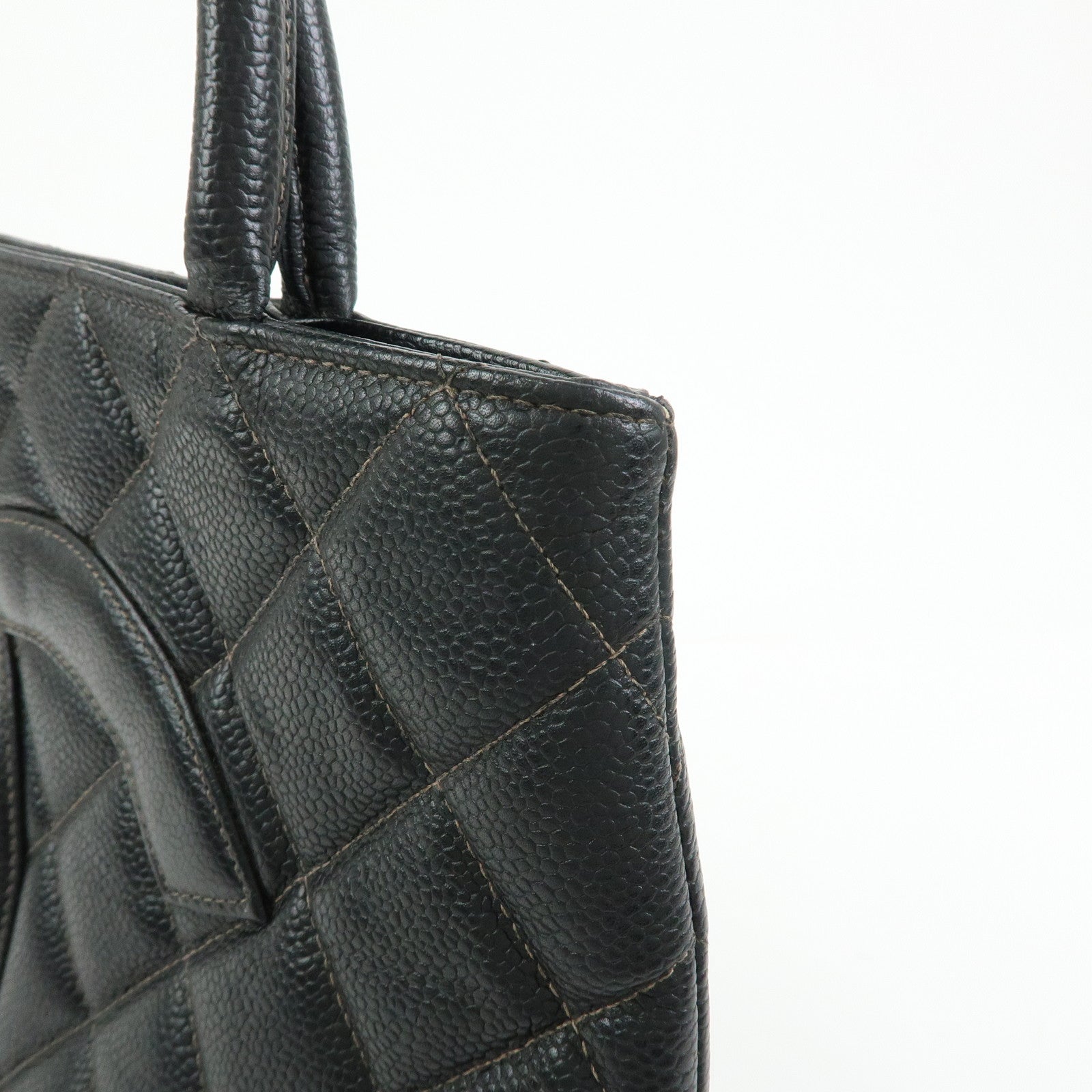 CHANEL Matelasse COCO Mark CaviarSkin Medallion Tote Bag Black A01804