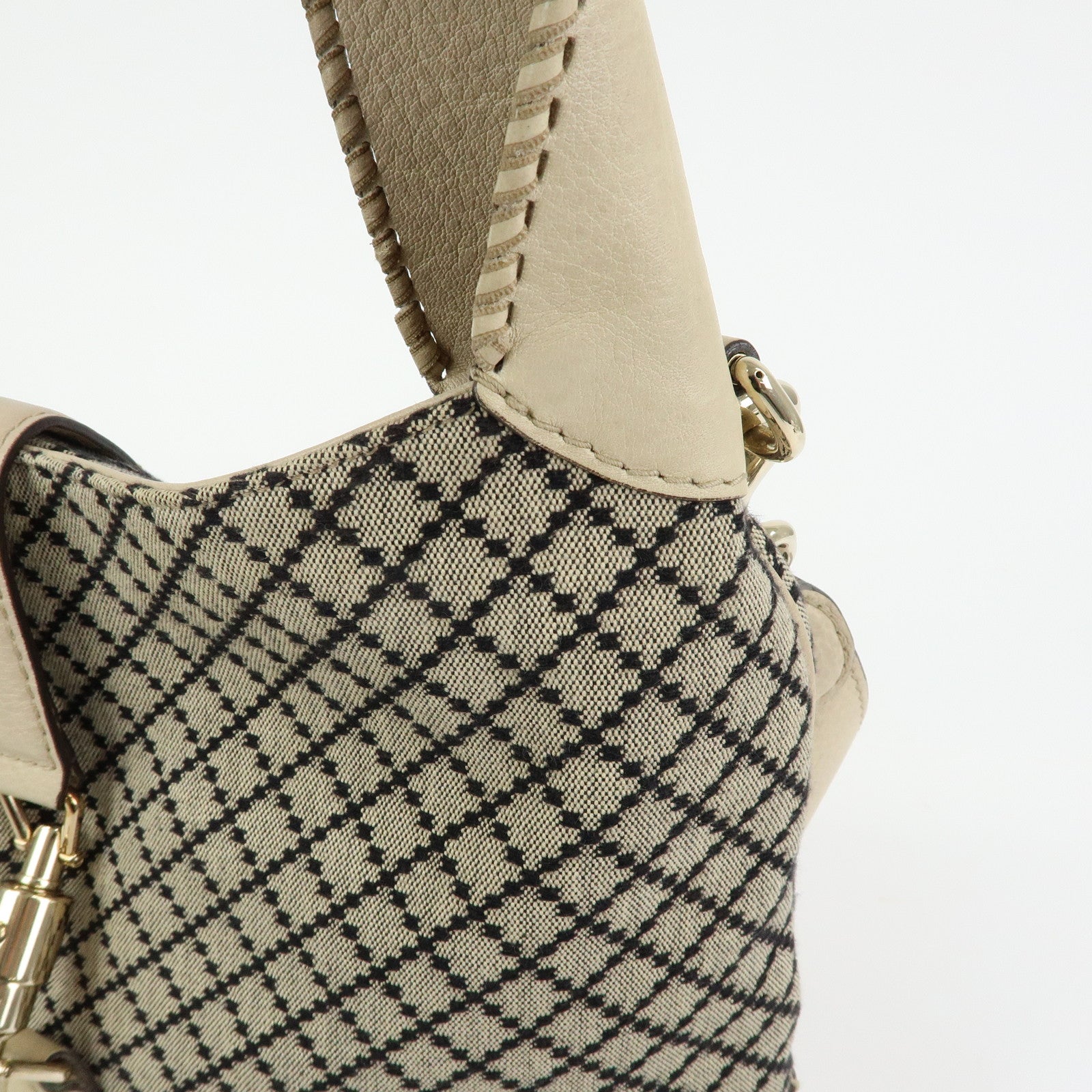 GUCCI New Jackie Bamboo Diamante Canvas Leather 2Way Bag 246907