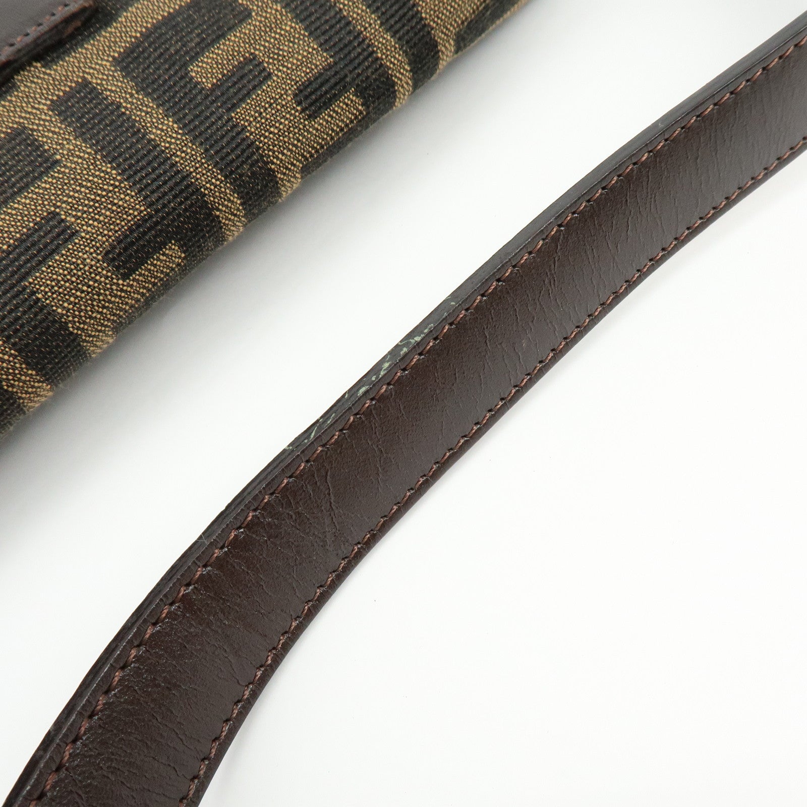 FENDI Mamma Baguette Jacquard Canvas Leather Shoulder Bag Brown 26424
