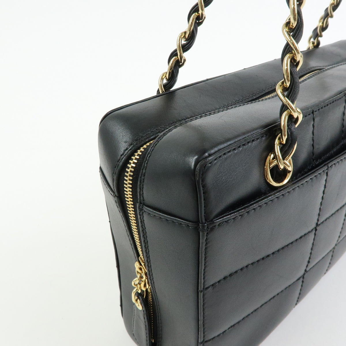 CHANEL Chocolate Bar Calf Skin Chain Shoulder Bag Hand Bag Black