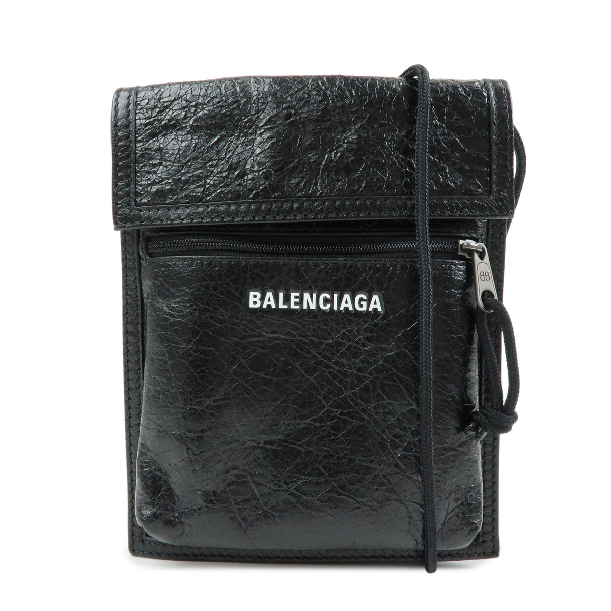 BALENCIAGA Explore Strap Leather Strap Pouch Shoulder Bag Black 532298