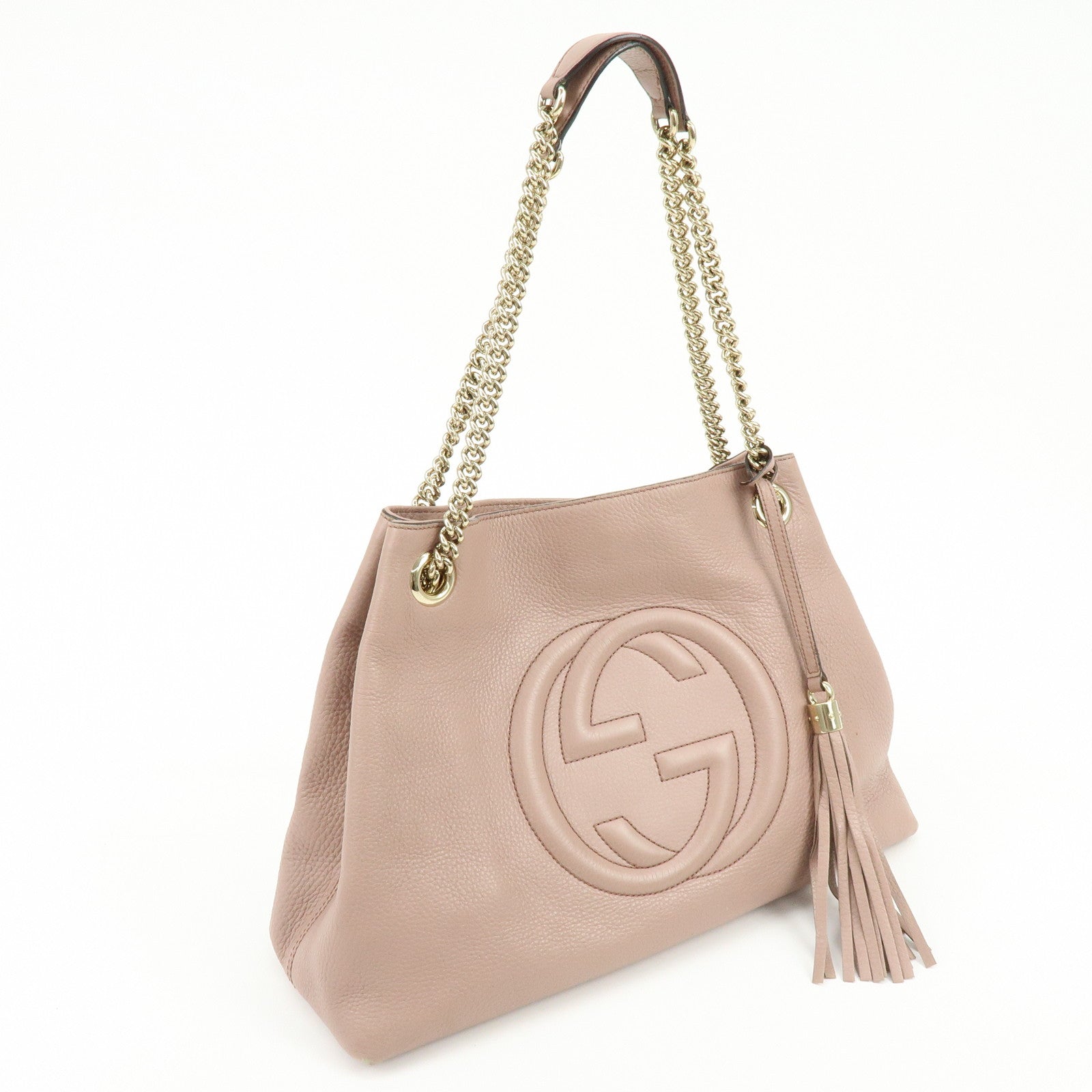 GUCCI SOHO Interlocking G Leather Chain Shoulder Bag Tassel Pink 308982
