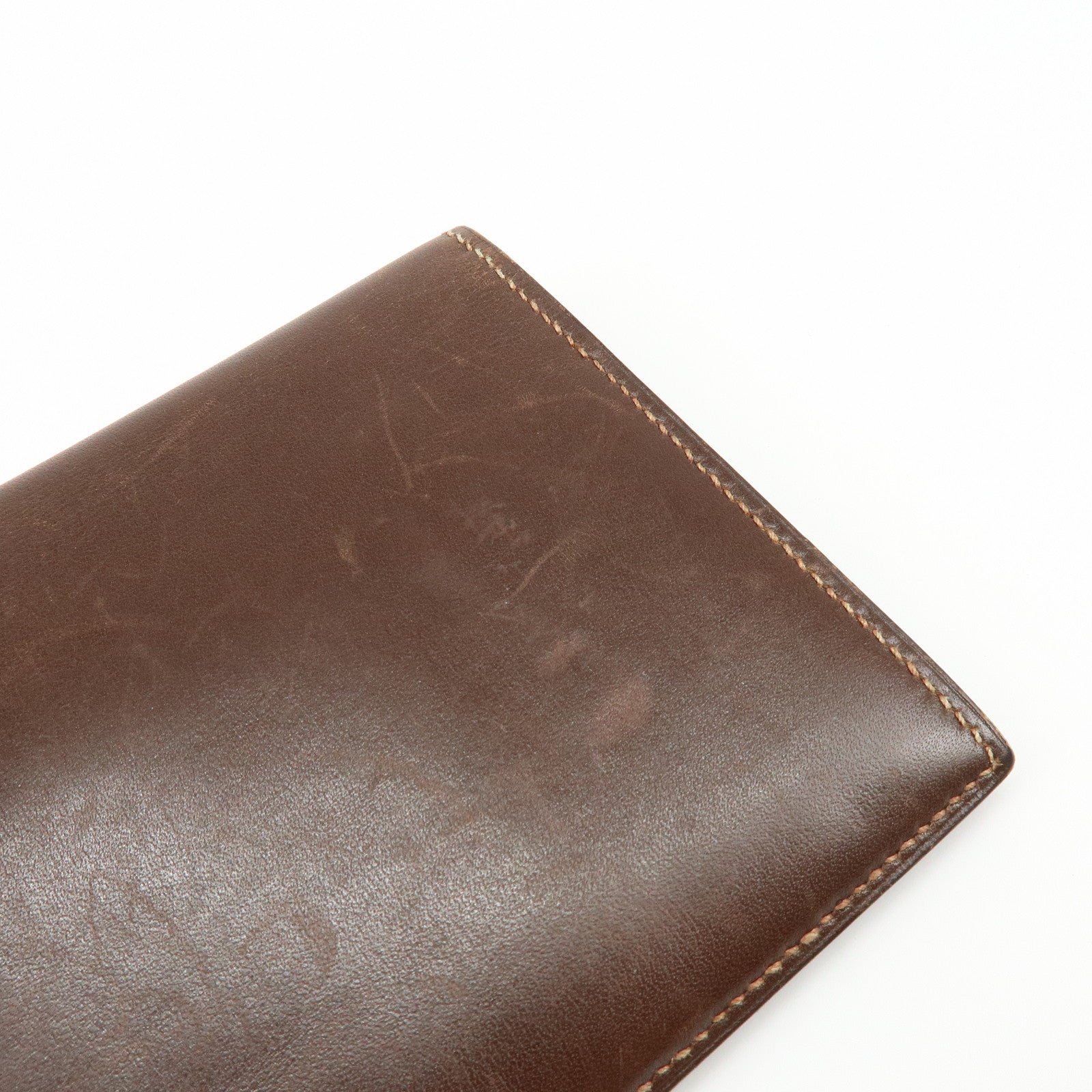 HERMES Box Calf Leather Long Bi-fold Wallet ☐FStamped Brown