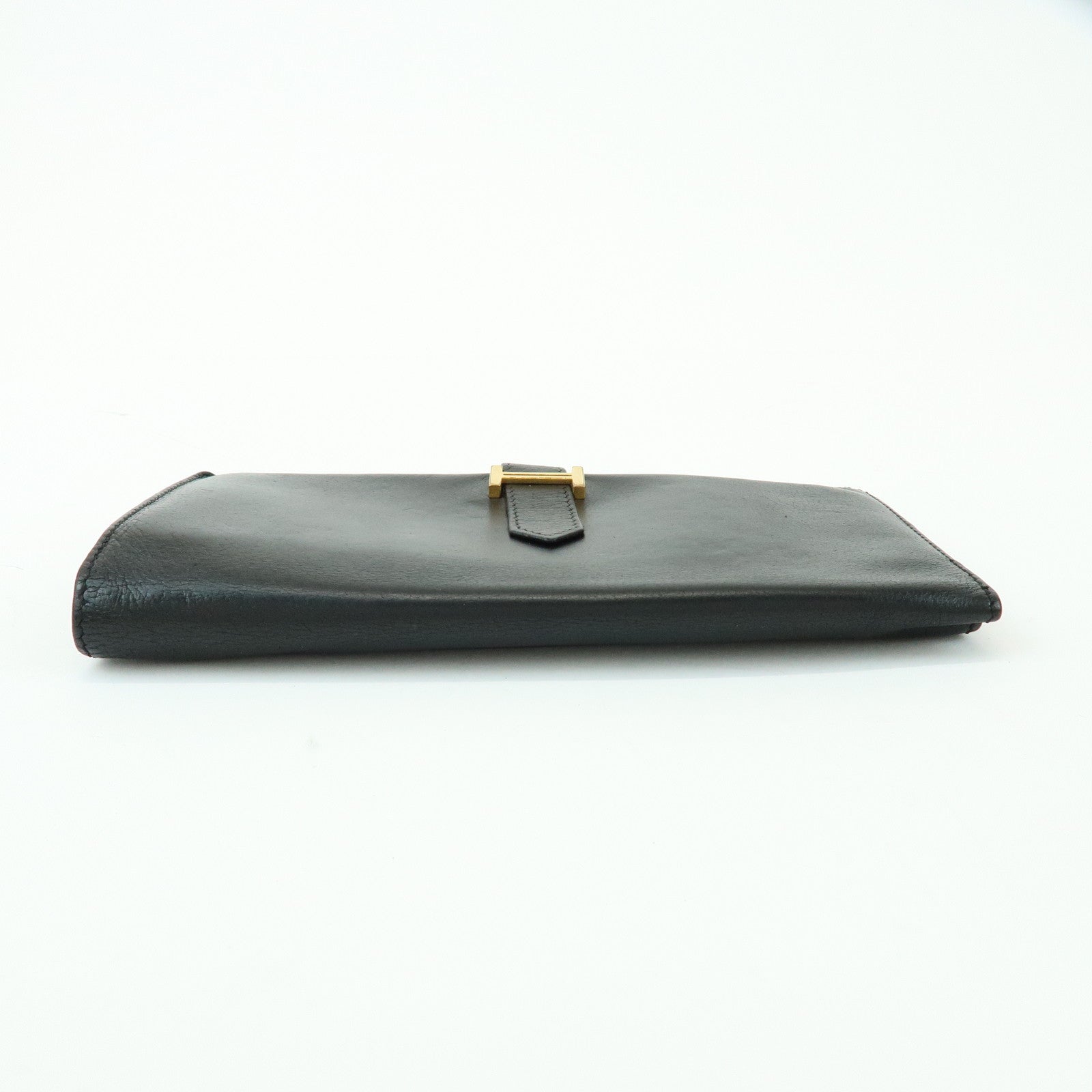 HERMES Bearn Calf Leather Bi-fold Long Wallet □I Stamped Black