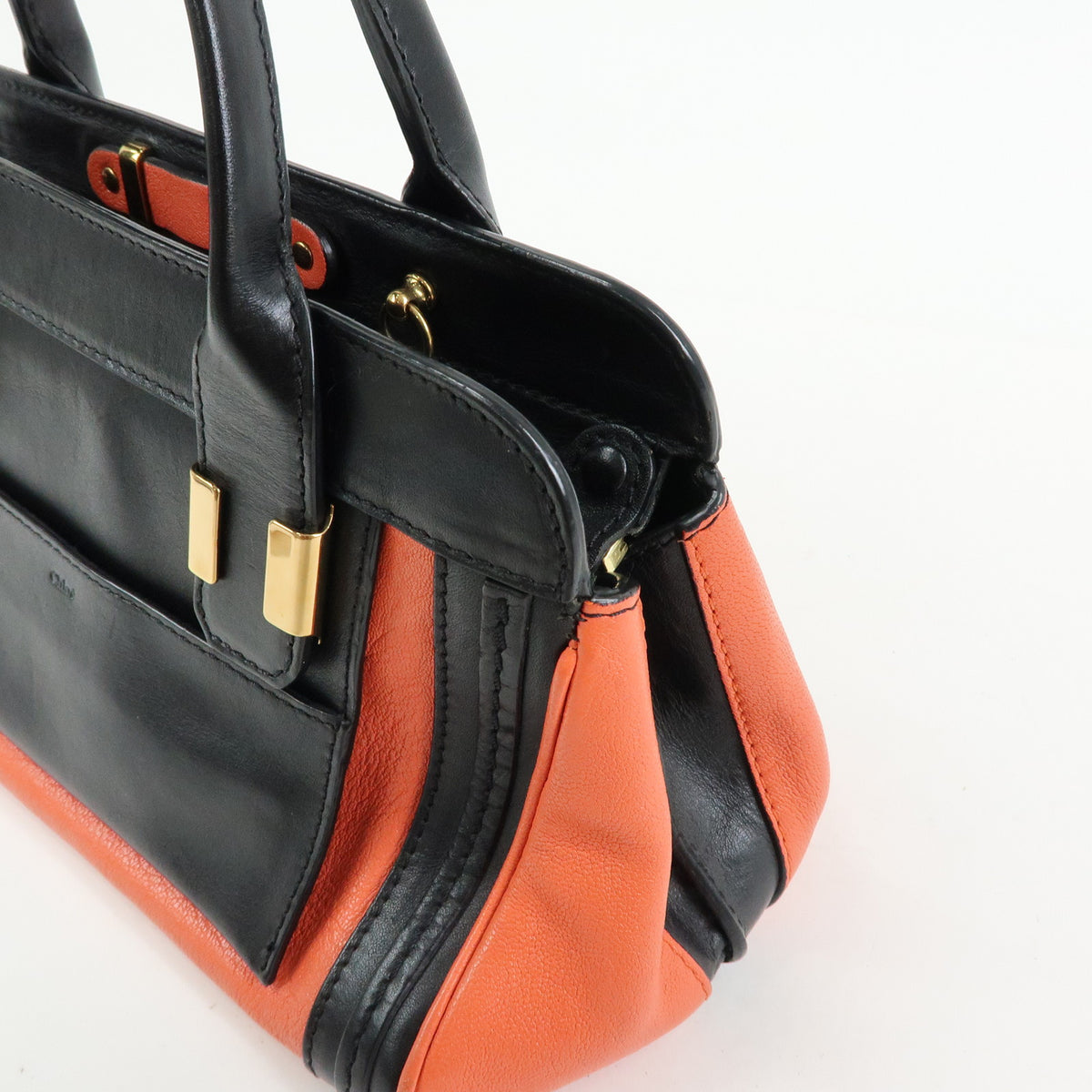 Chloe Logo Alice Leather 2Way Bag Hand Bag Shoulder Bag Orange Black