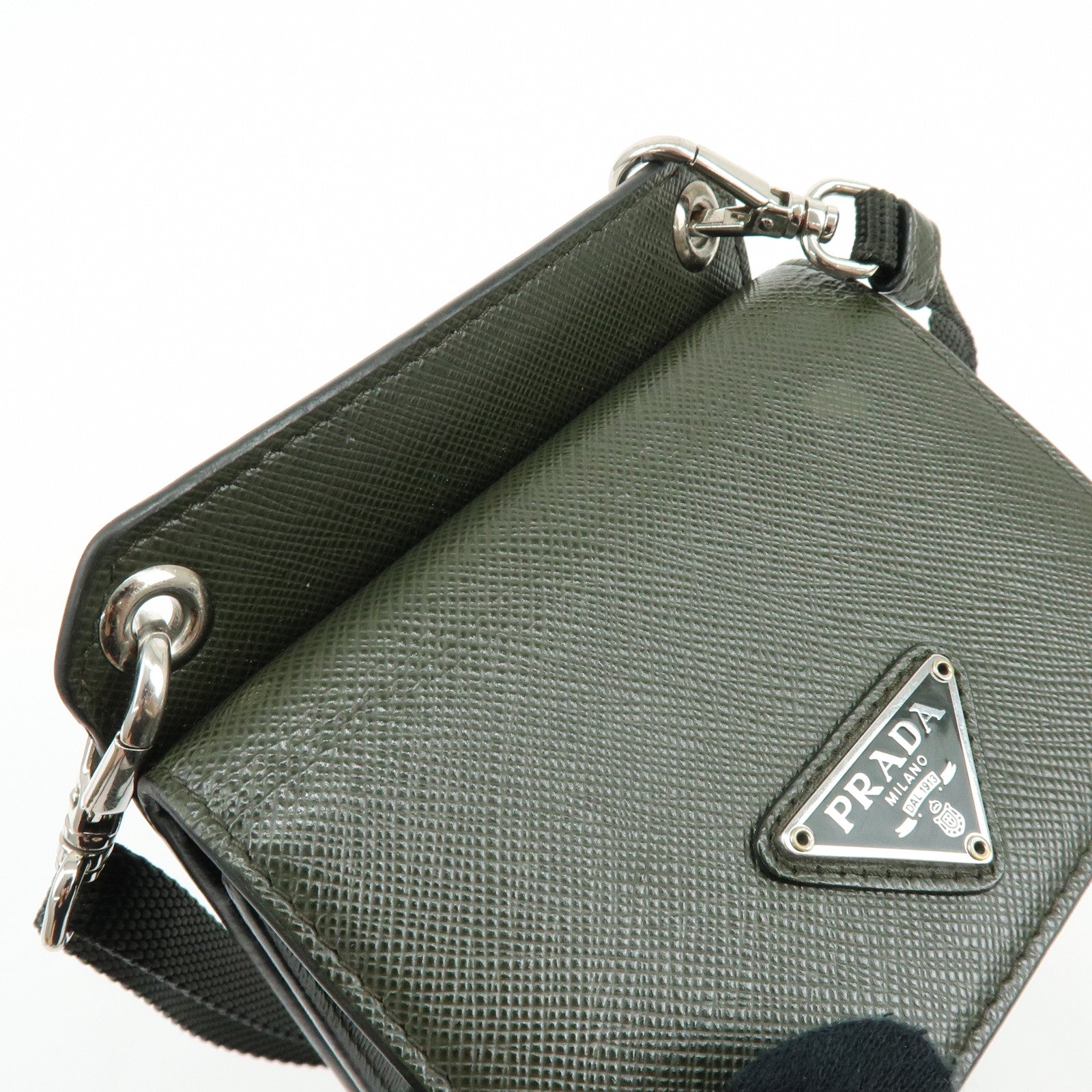 PRADA Triangle Logo Saffiano Leather Adjustable Shoulder Bag Khaki