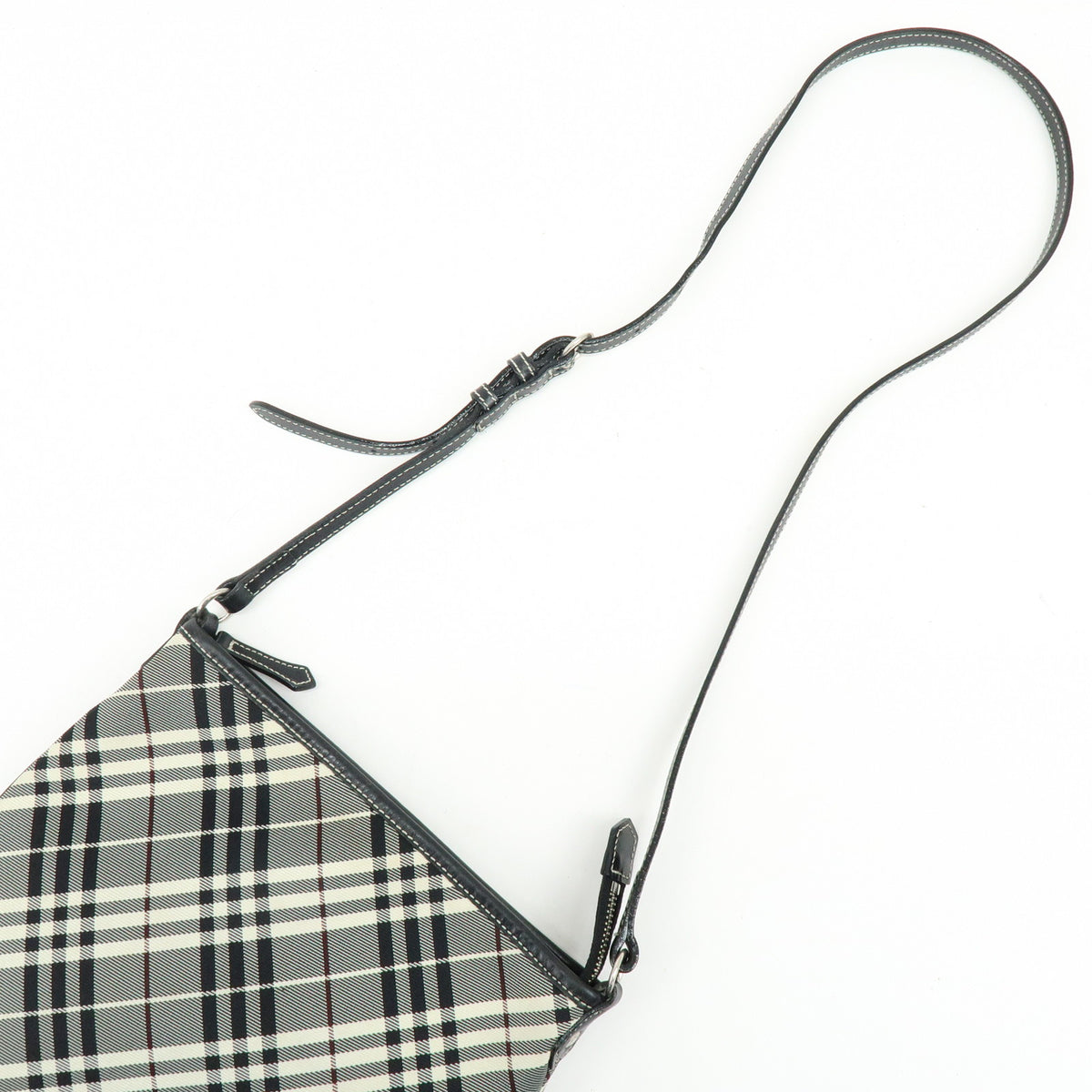 BURBERRY Nova Plaid Canvas Leather Shoulder Bag Black White Wine Red