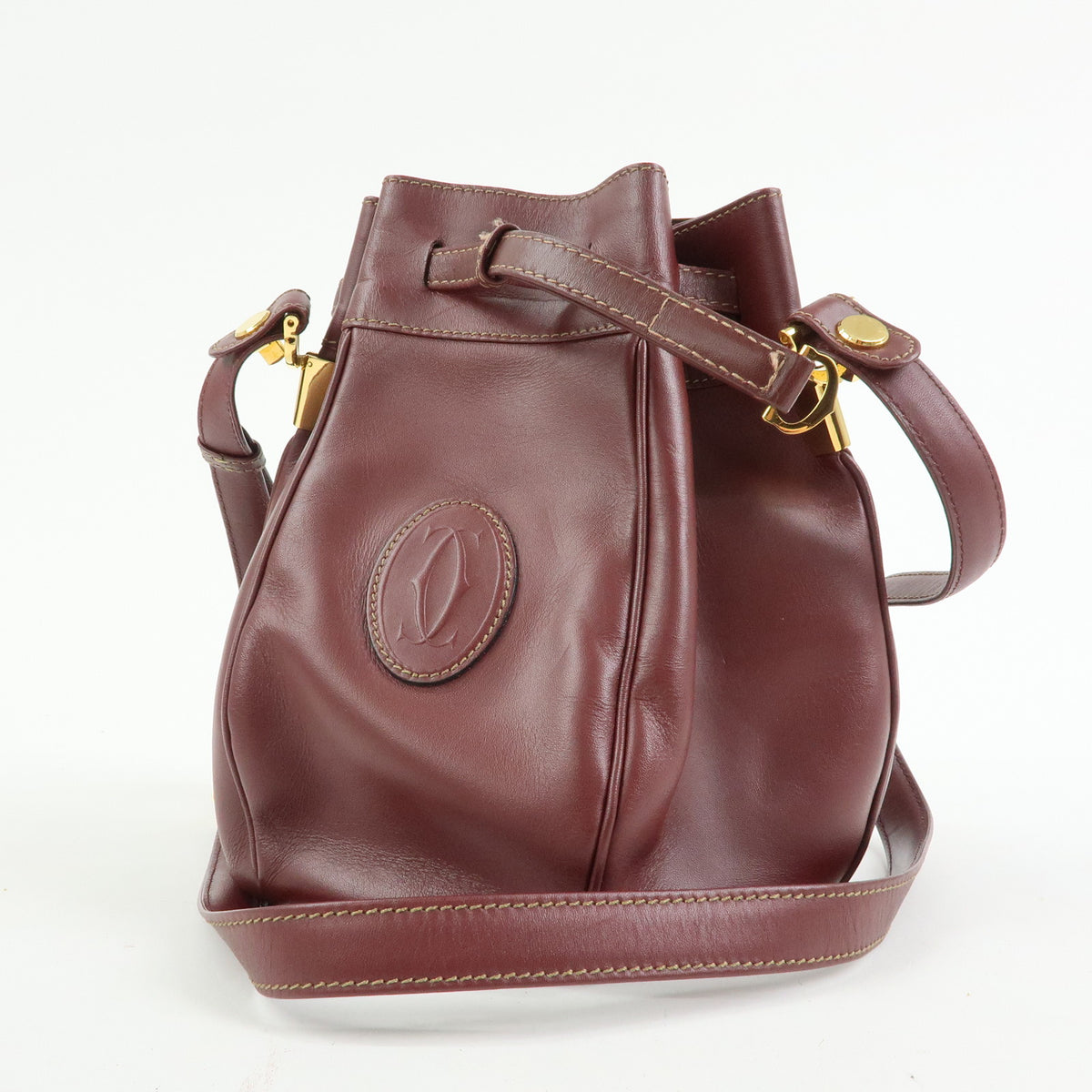 Cartier Must de Cartier Leather Drawstring Mini Shoulder Bag Bordeaux