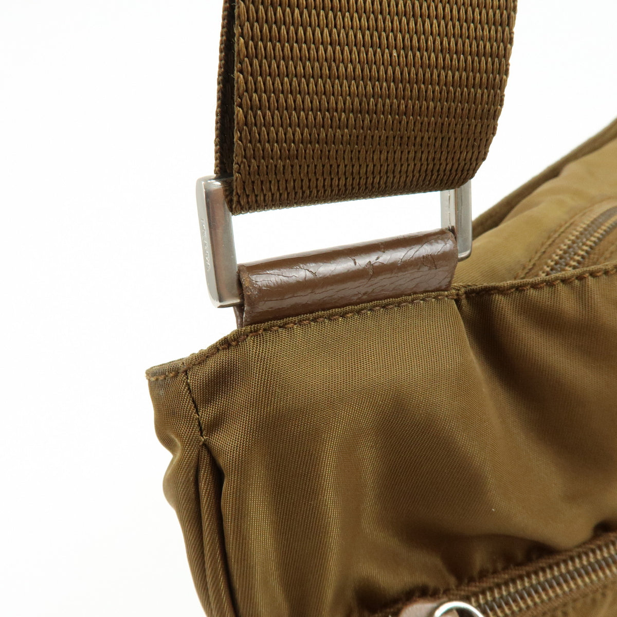 PRADA Triangle Logo Nylon Shoulder Bag Crossbody Bag Khaki