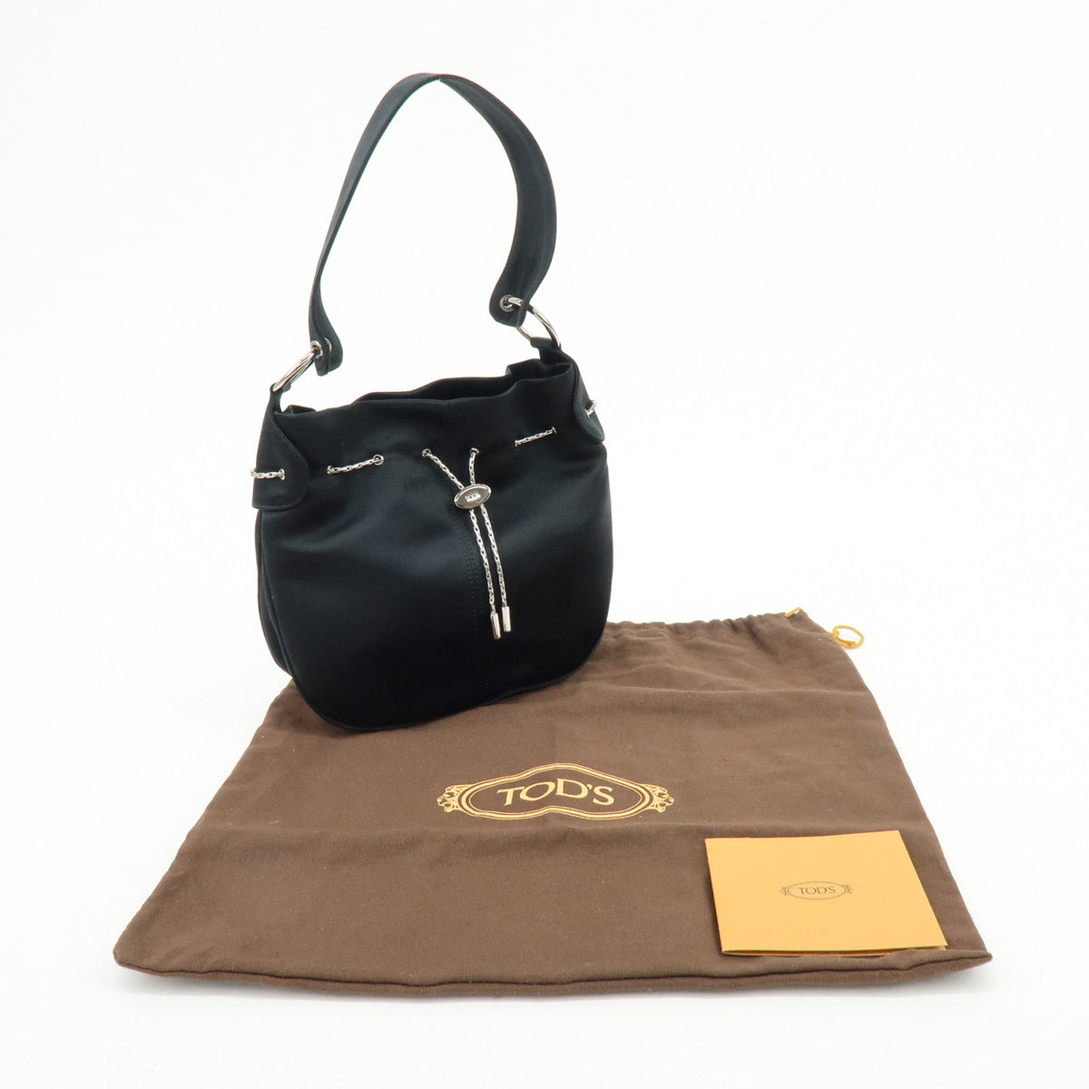 TOD'S Logo Nylon Shoulder Bag Hand Bag Black Silver
