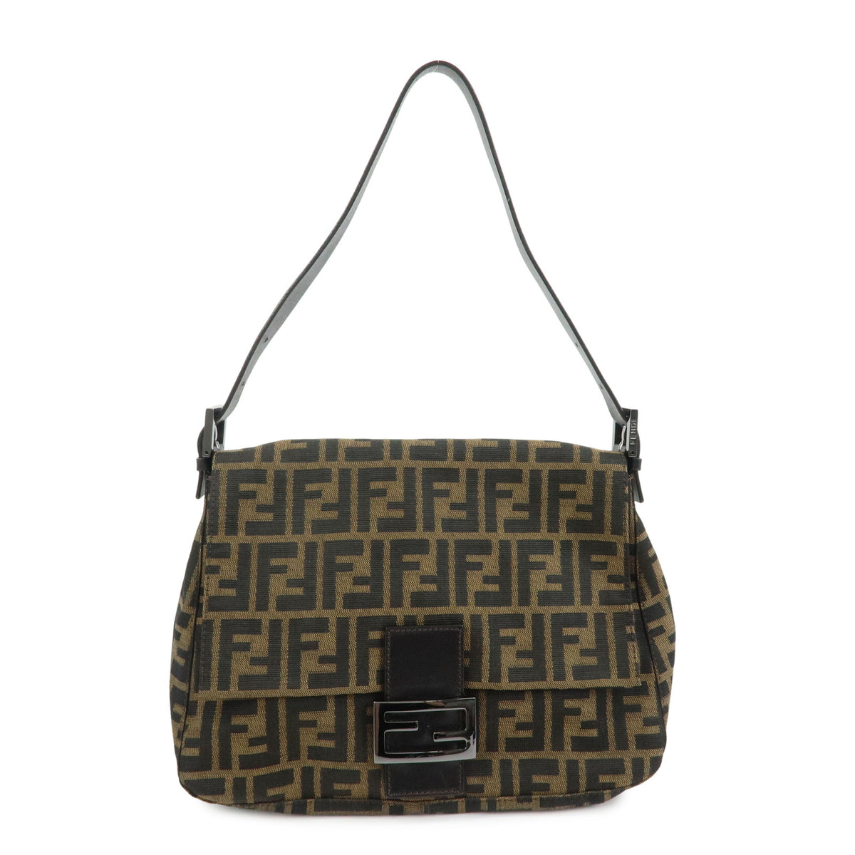 FENDI Mamma Baguette Zucca Canvas Leather Shoulder Bag Brown 8BR001