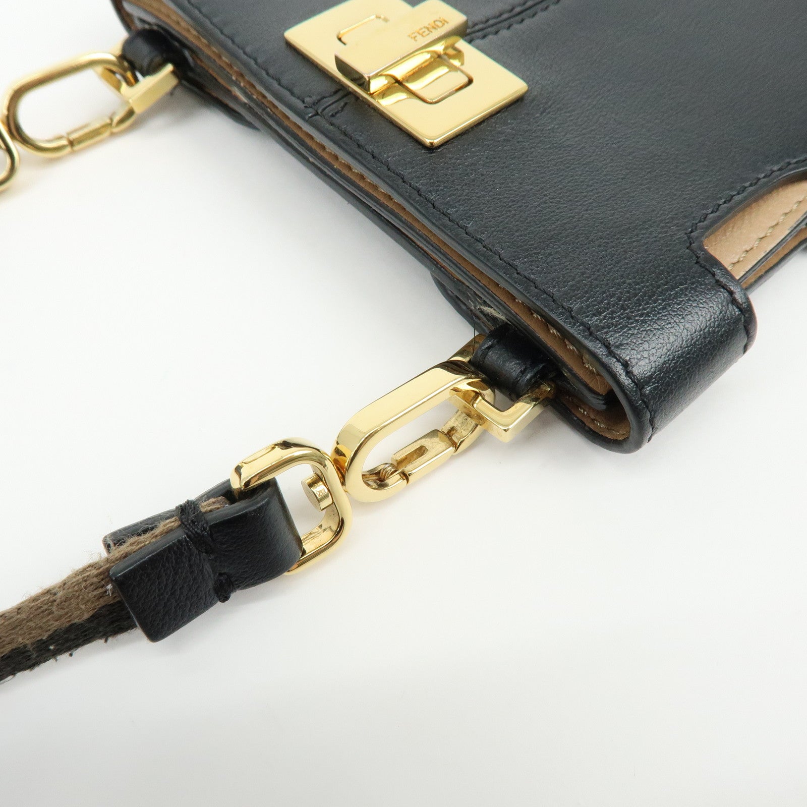 FENDI Peekaboo Leather Shoulder Bag Phone Case Black 8M0442 A5DY