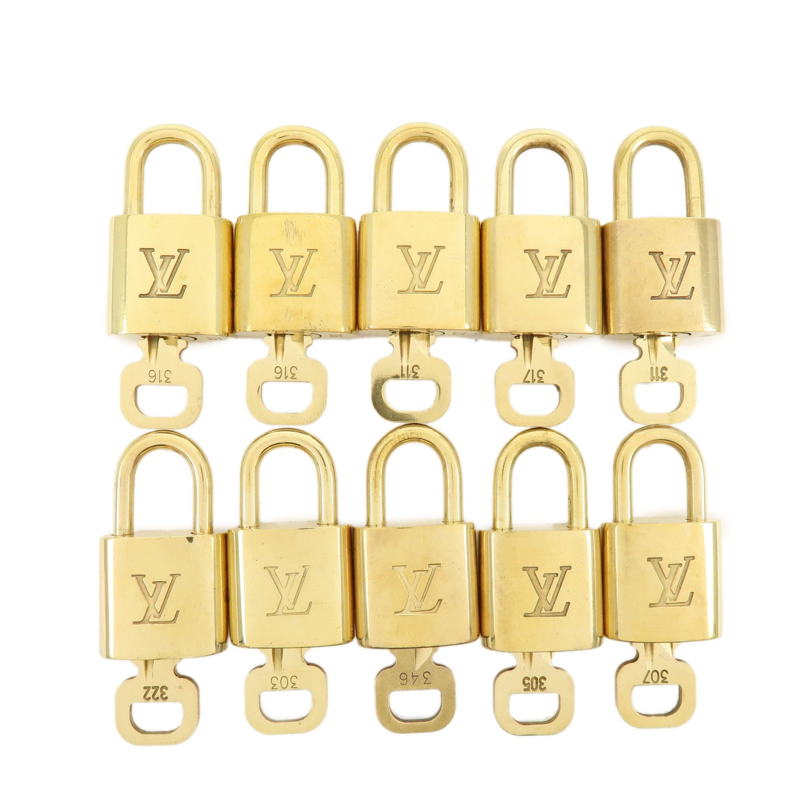 Louis Vuitton Lot of 10 Metal Lock & Key Cadena Key Lock Gold