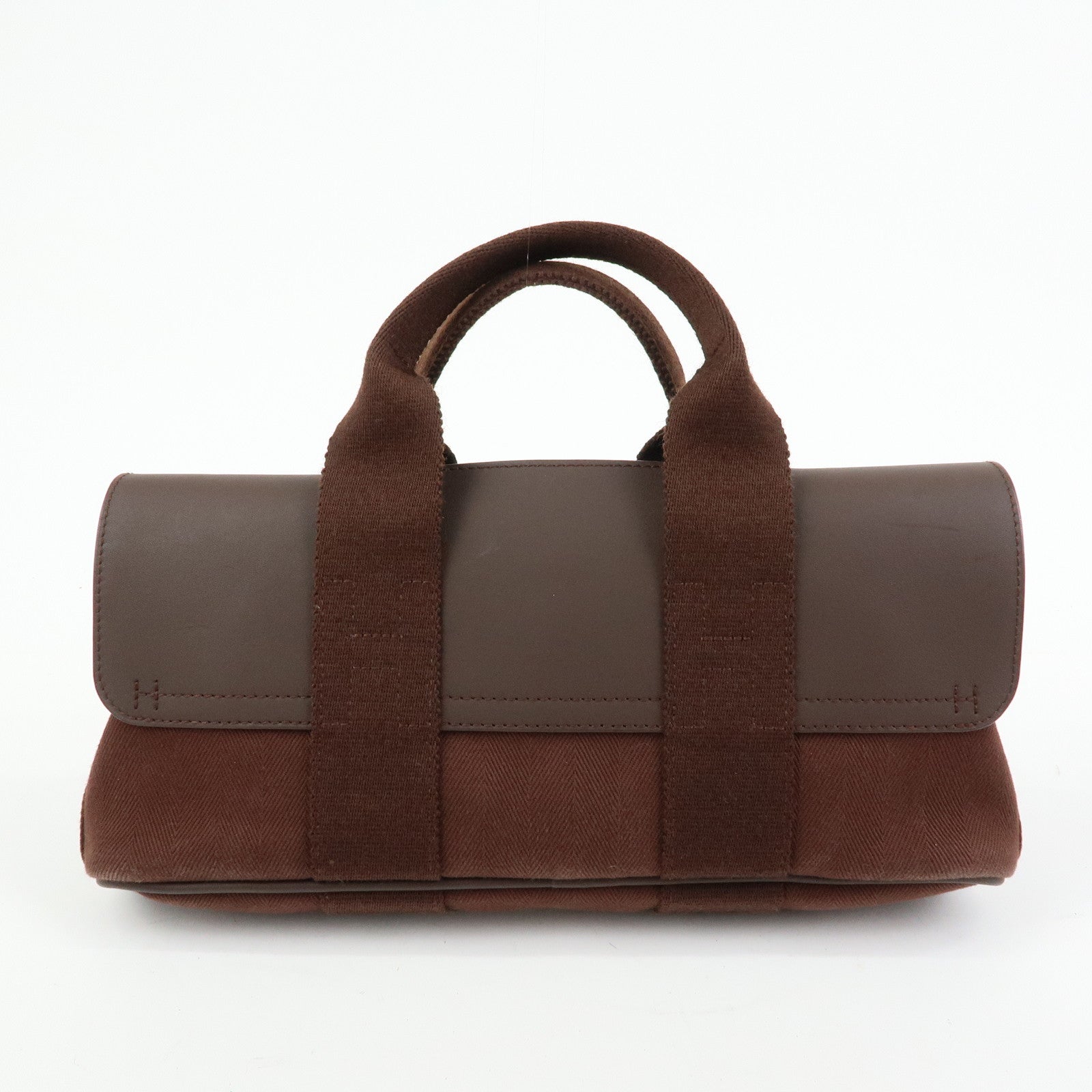 HERMES Toile Chevron Valparaiso Long PM Hand Bag Brown