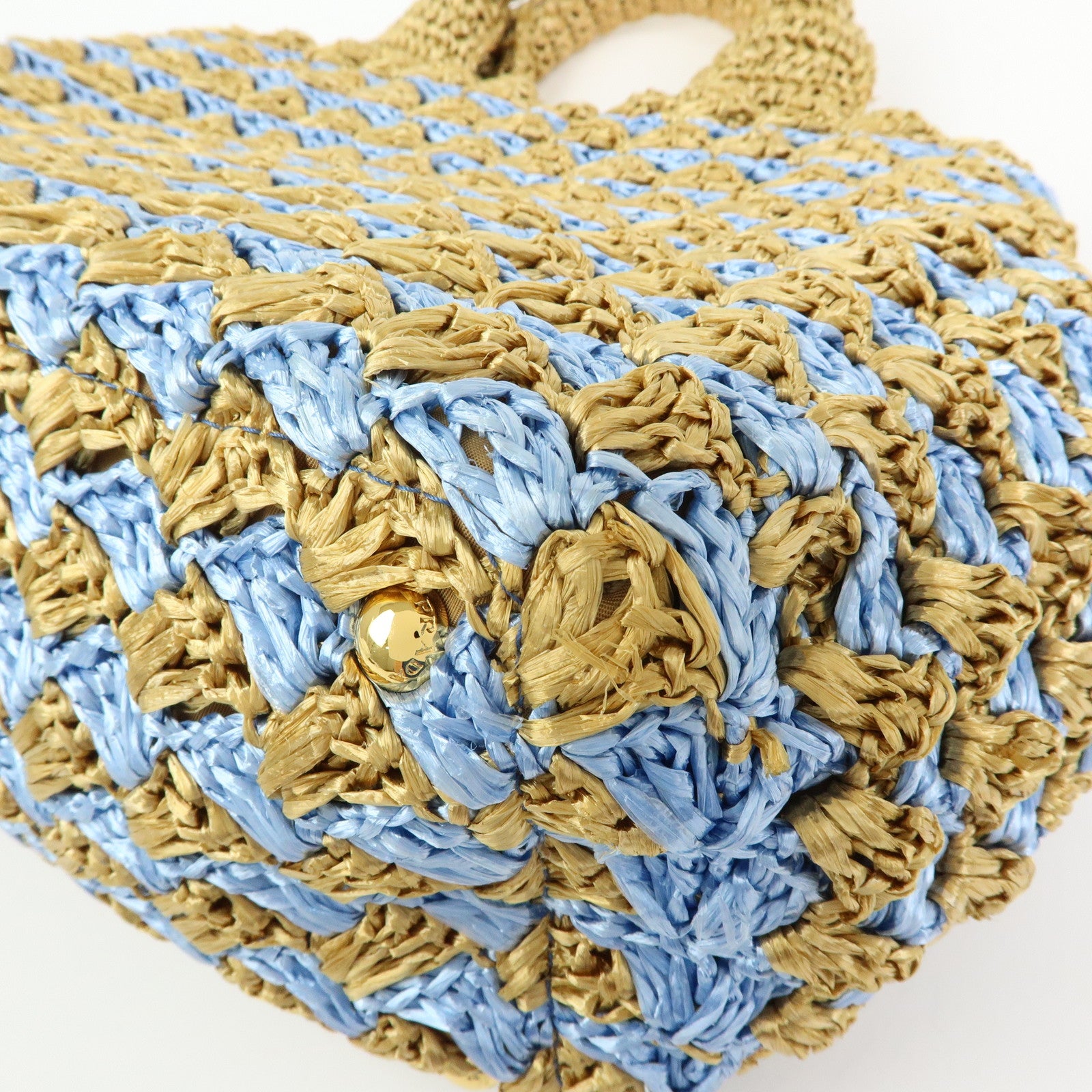 PRADA Triangle Logo Canapa Raffia Tote Bag Hand Bag Beige Blue