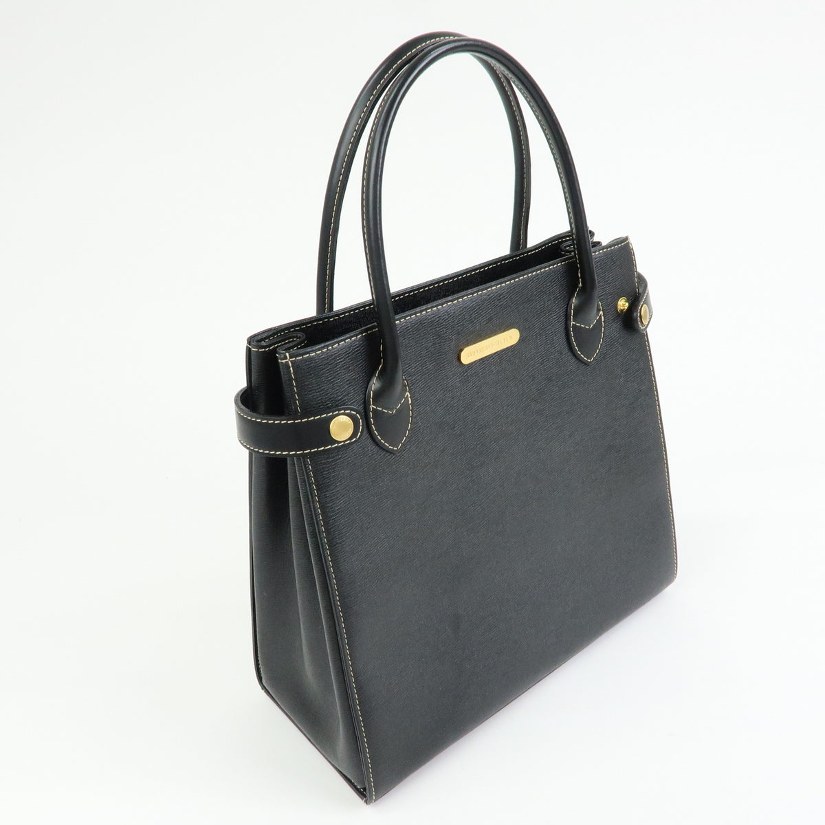 BURBERRY Nova Plaid Leather Hand Bag Tote Bag Side Belt Black