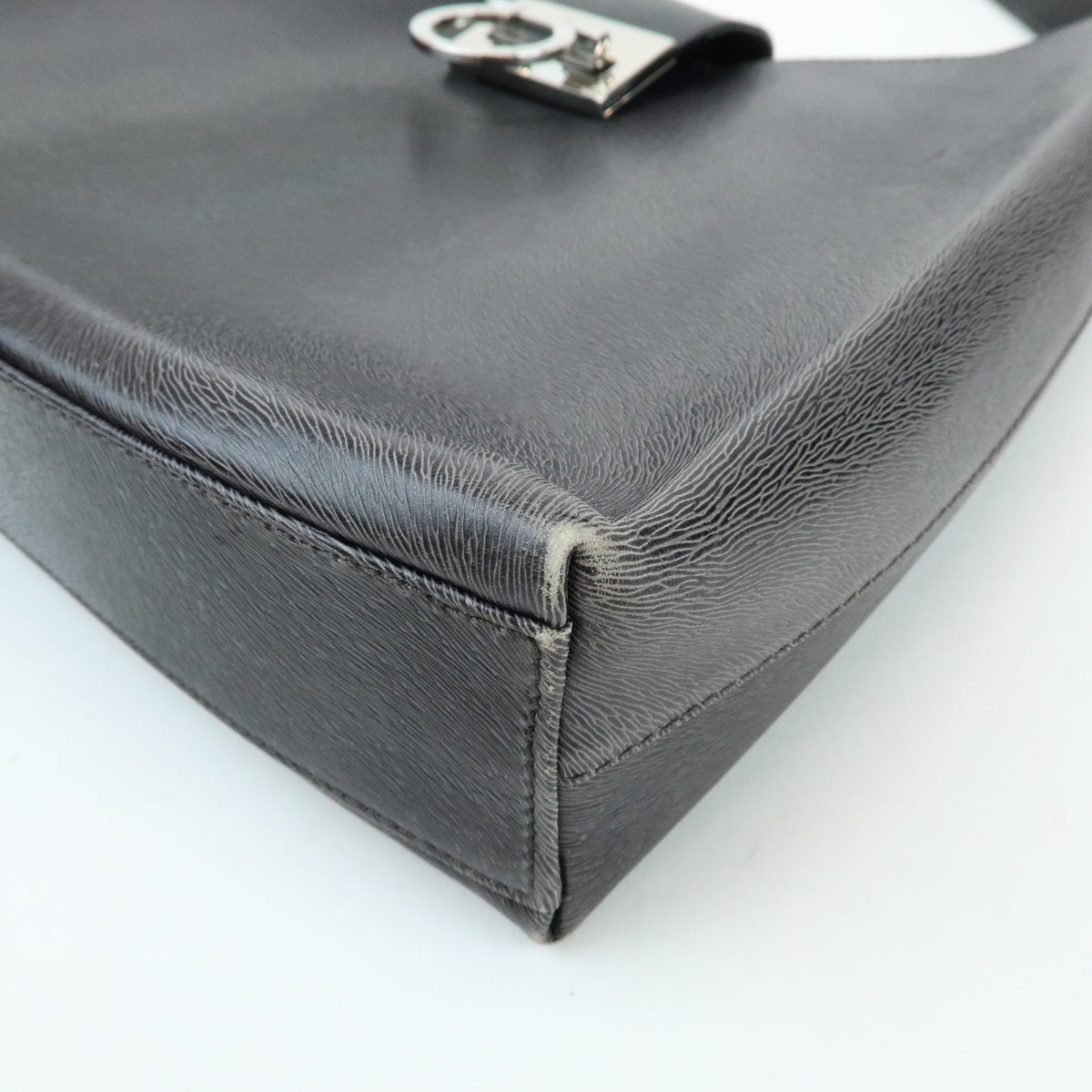 Ferragamo Gancini Leather Shoulder Bag Hand Bag Black Grey